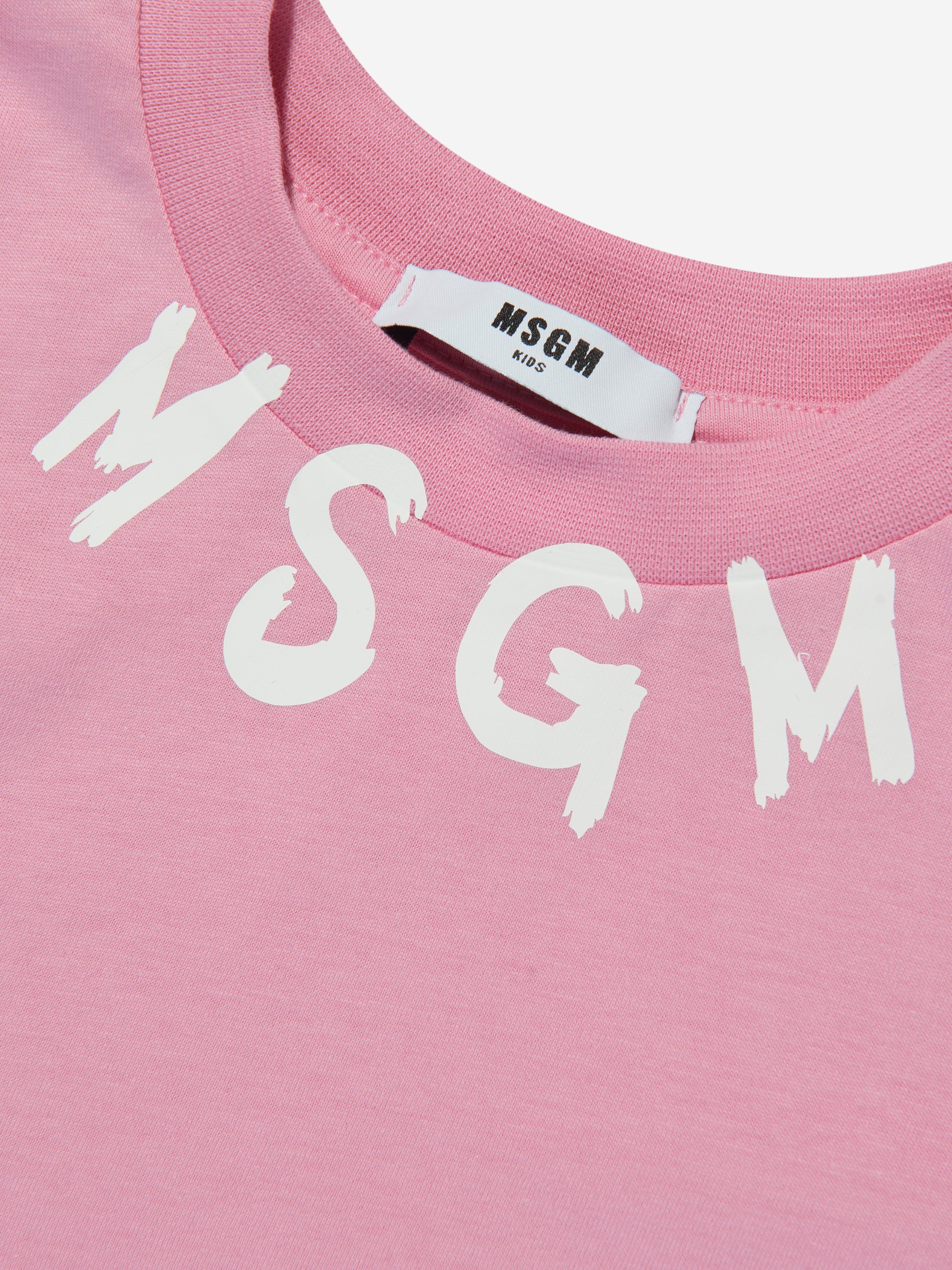 MSGM Girls Cropped Logo T-Shirt in Pink