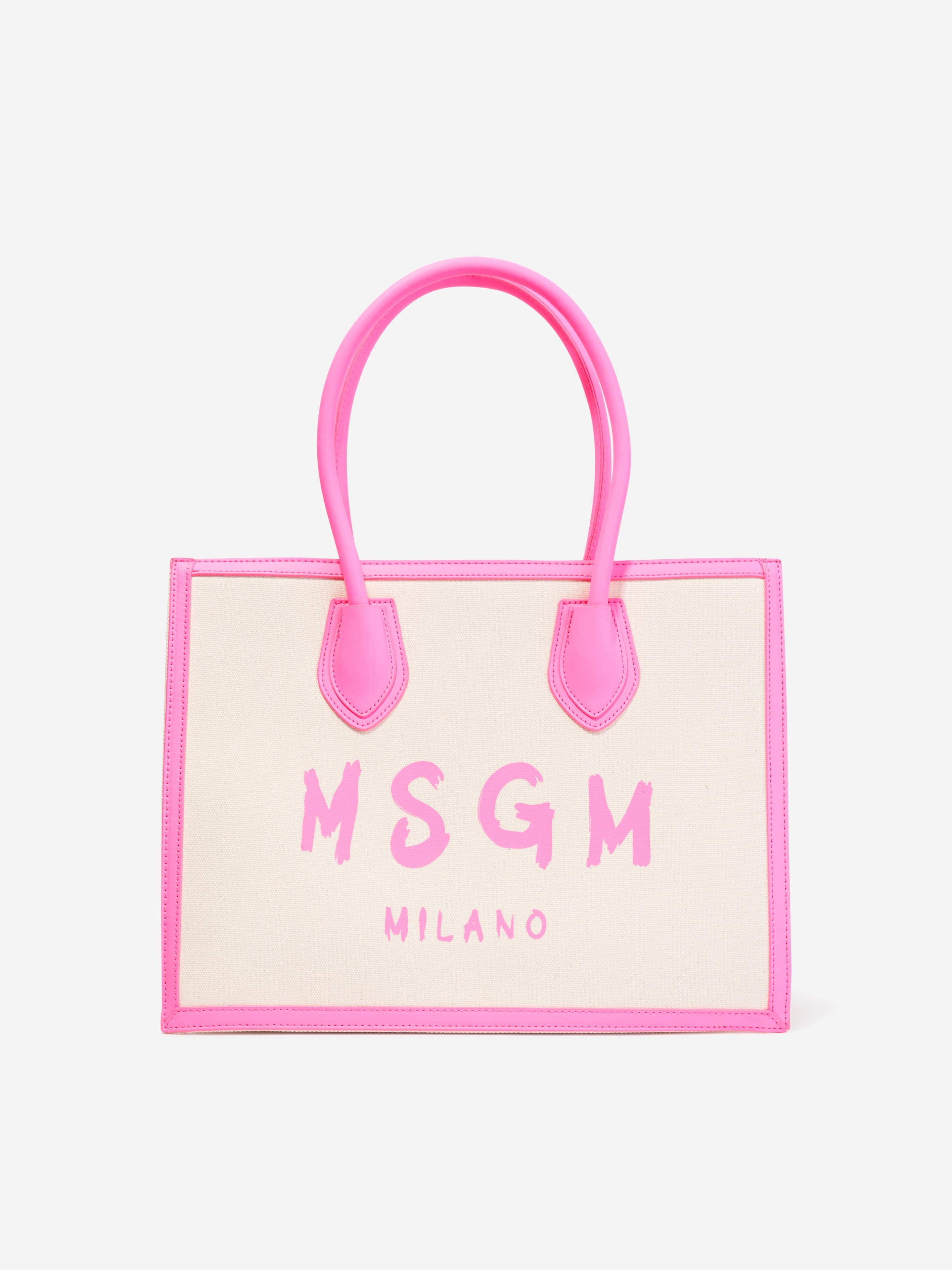 MSGM Girls Canvas Logo Tote Bag in Ivory