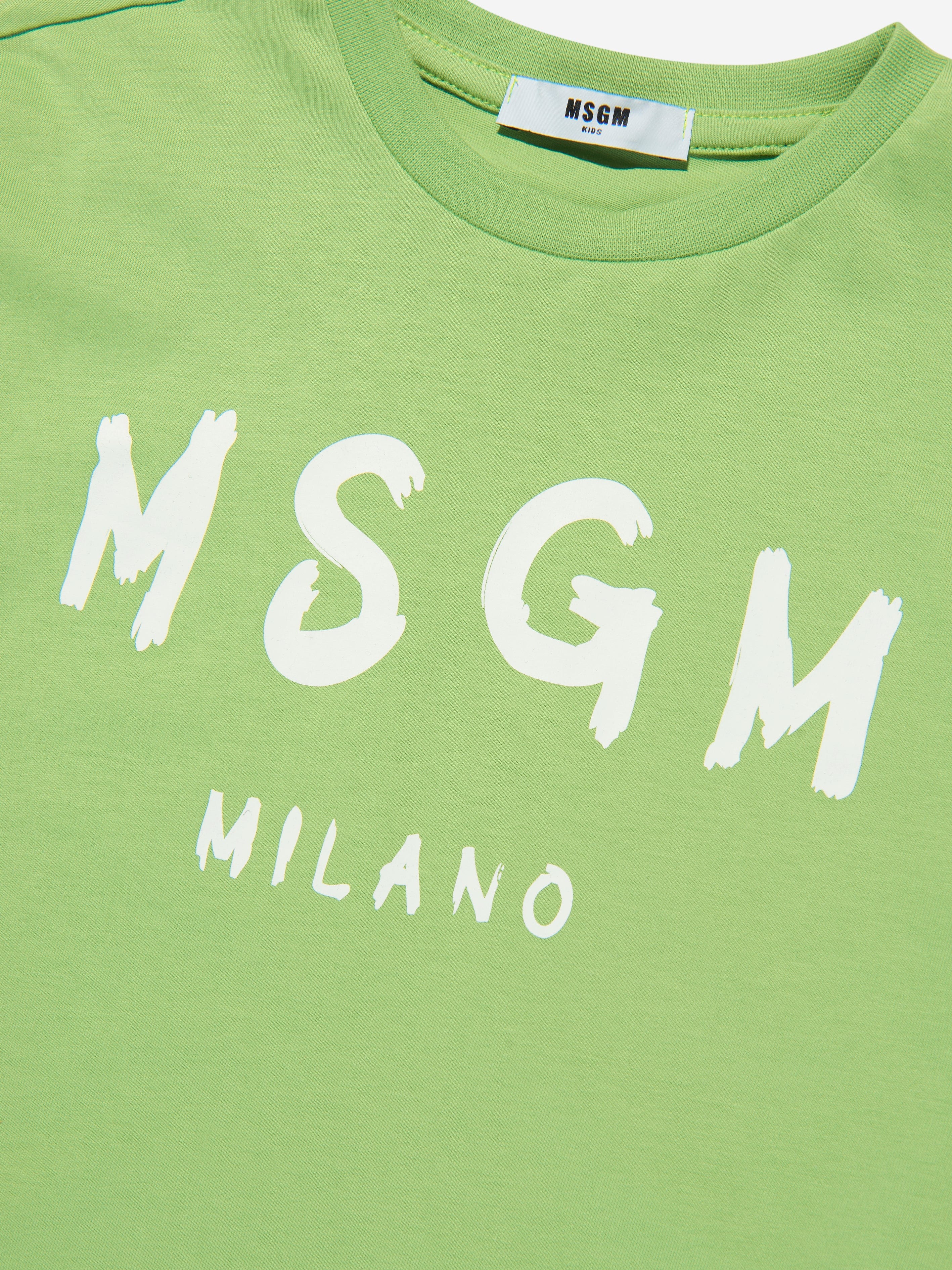 MSGM Kids Logo Print T-Shirt in Green