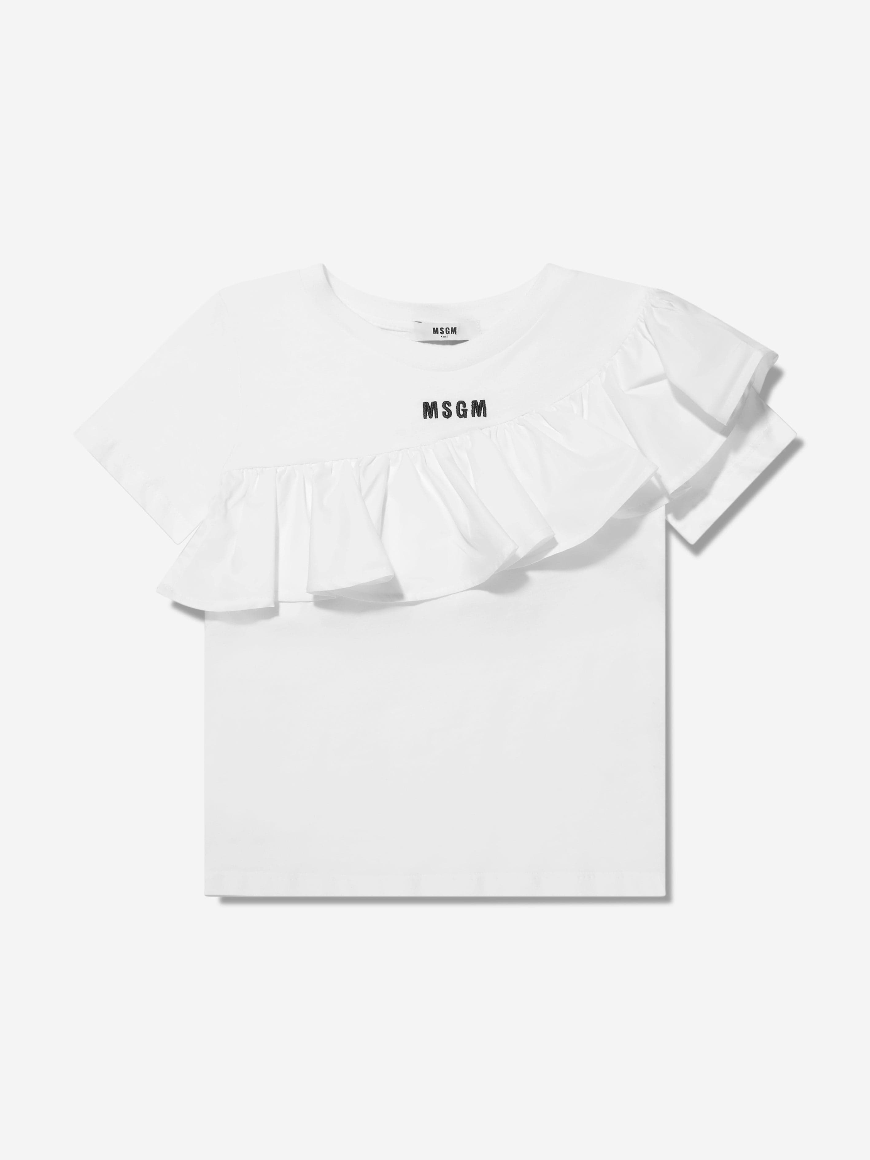 MSGM Girls Ruffle T-Shirt in White