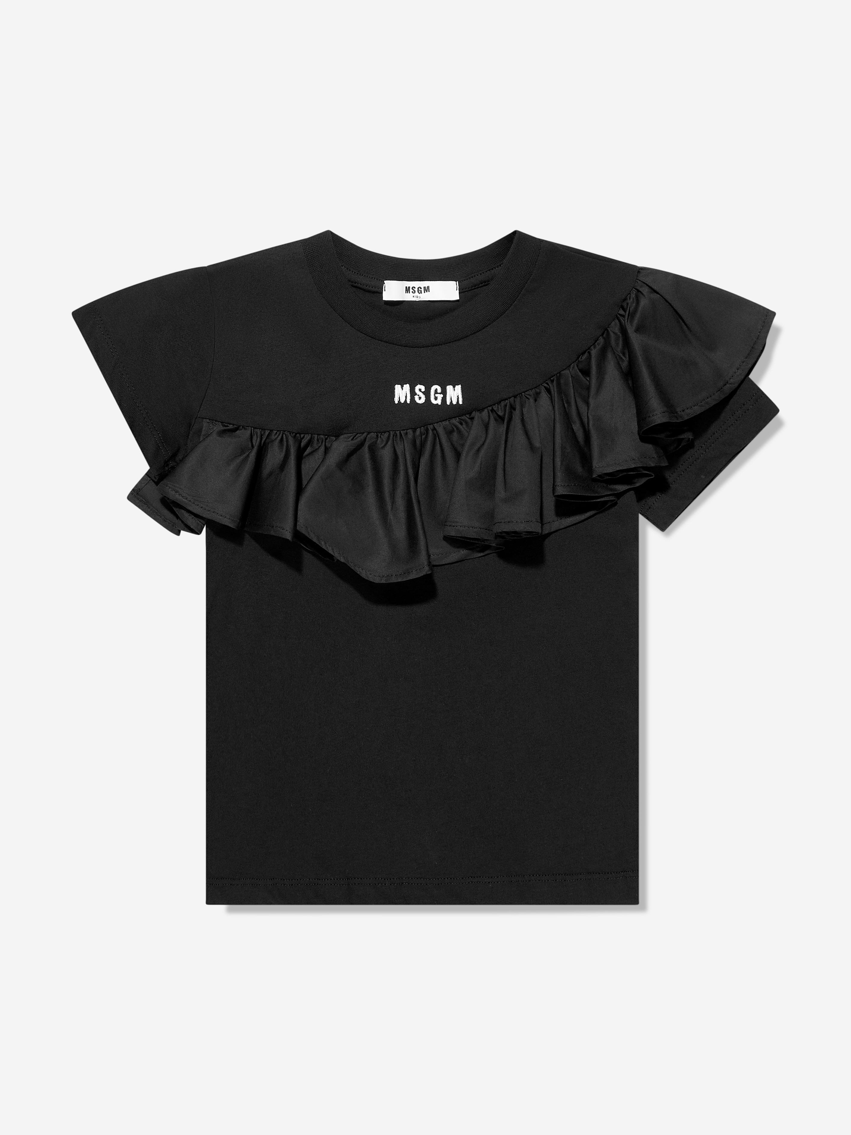 MSGM Girls Ruffle T-Shirt in Black