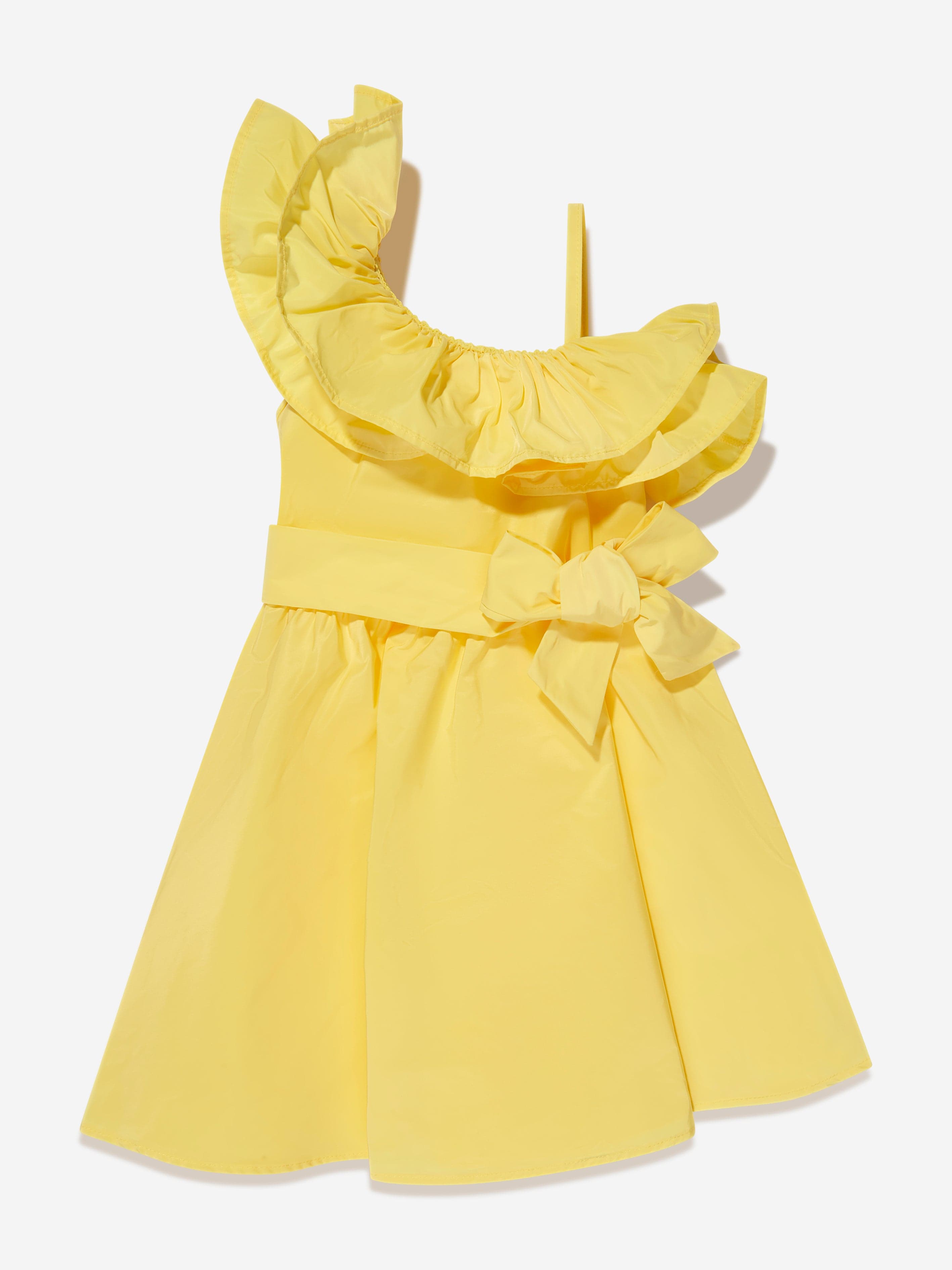 MSGM Girls Asymetrical Ruffle Dress in Yellow