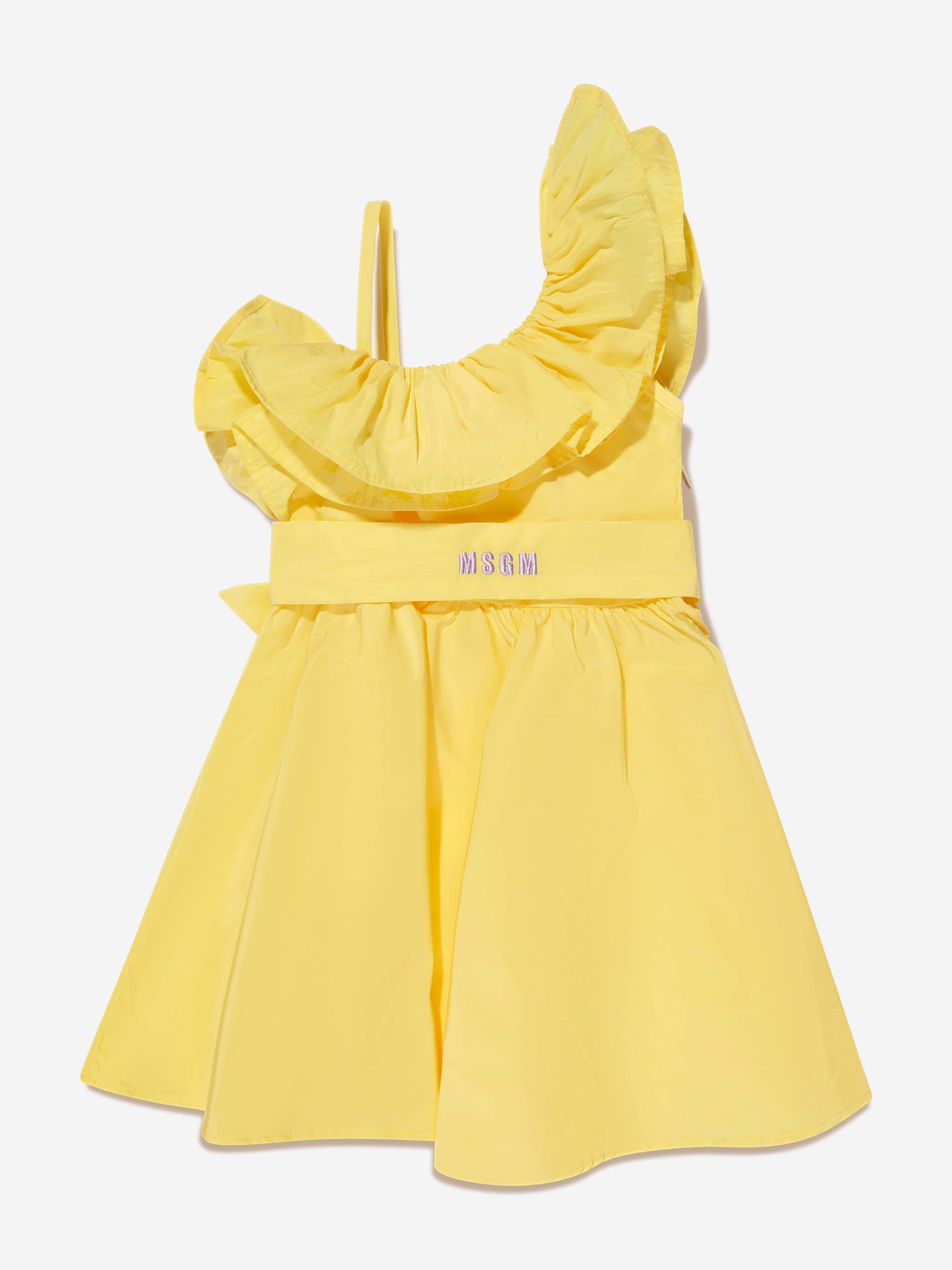 MSGM Girls Asymetrical Ruffle Dress in Yellow