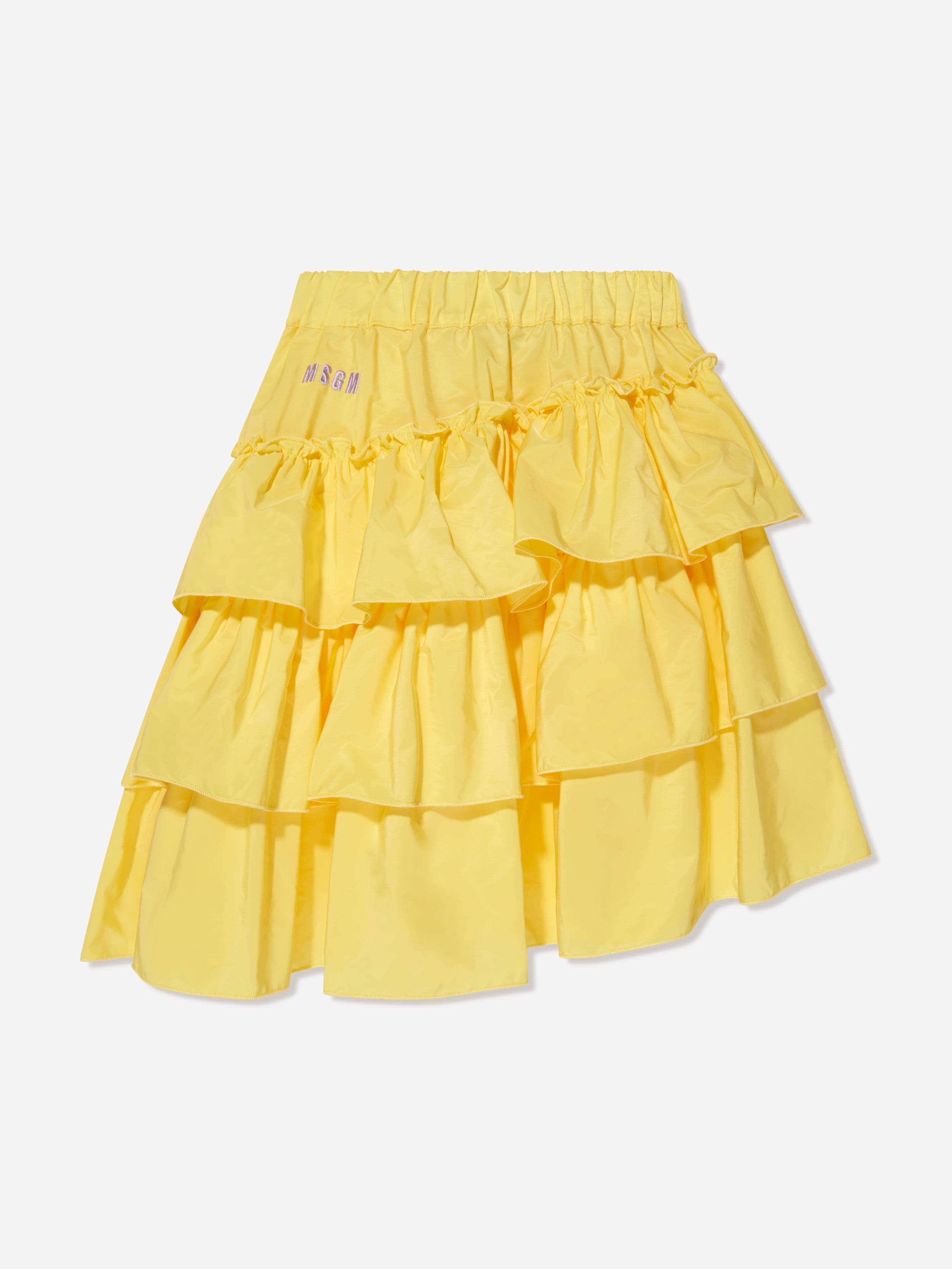 MSGM Girls Midi Ruffle Skirt in Yellow