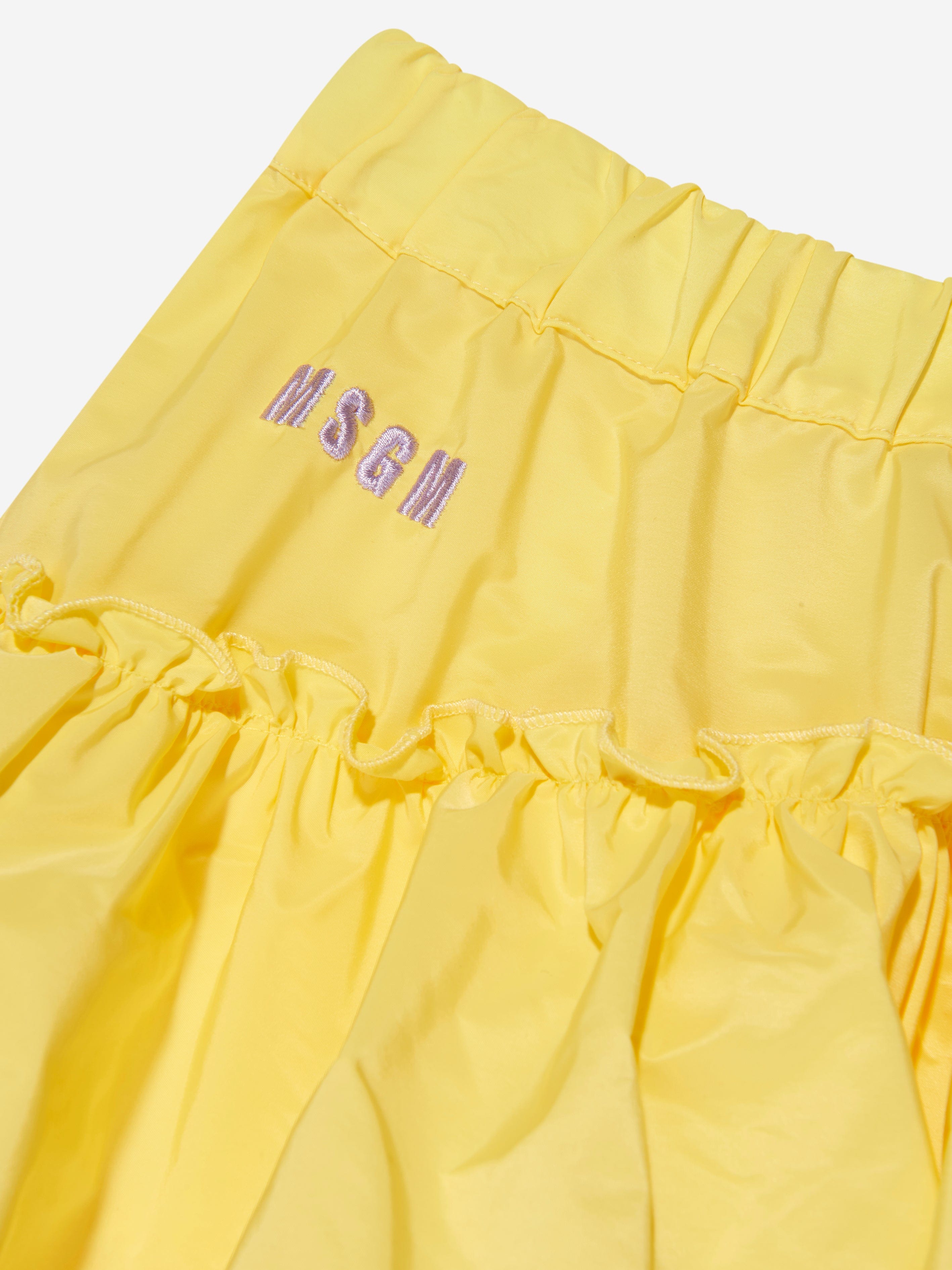 MSGM Girls Midi Ruffle Skirt in Yellow