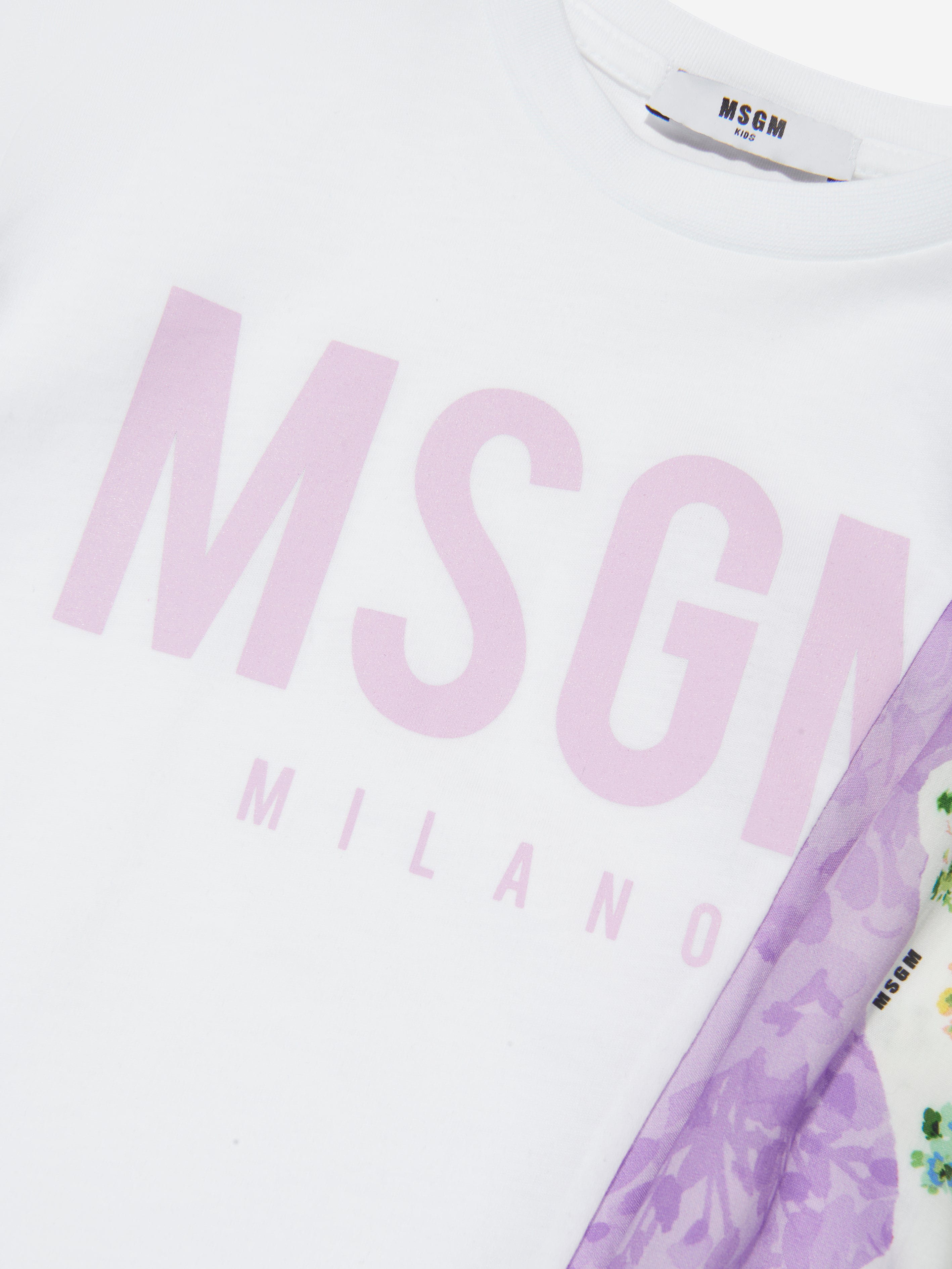 MSGM Girls Jersey And Satin T-Shirt in Multicolour