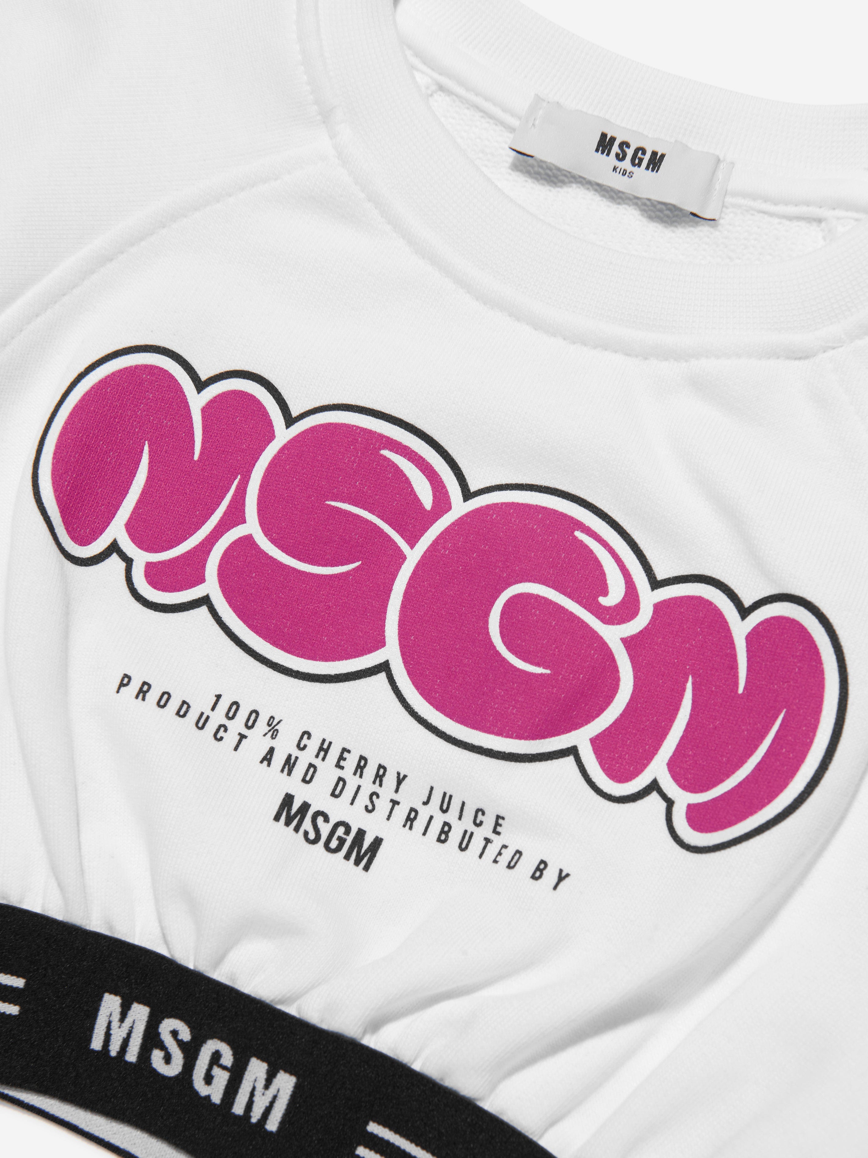 MSGM Girls Cropped Logo Sweatshirt in White