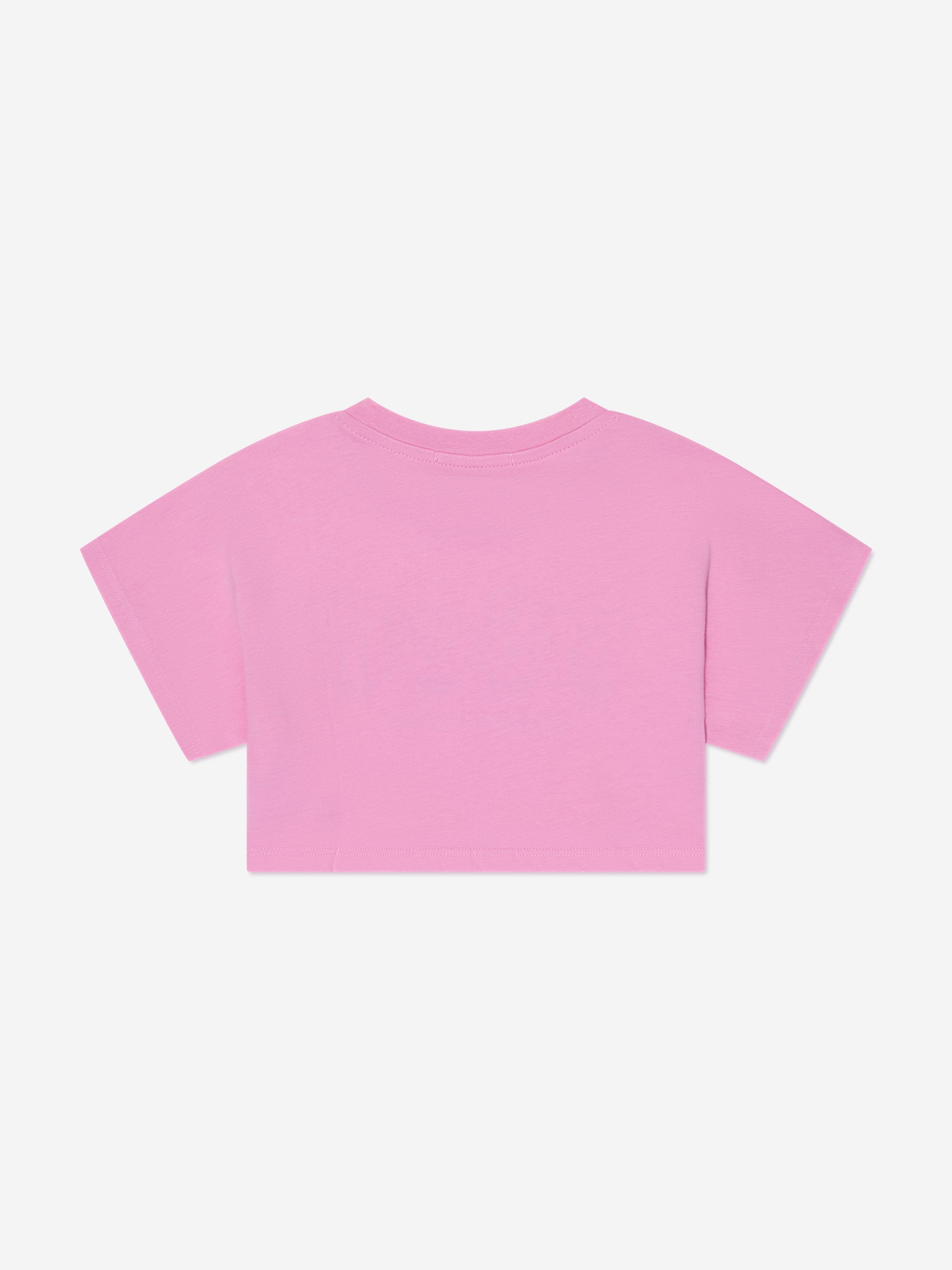 MSGM Girls Cropped Logo T-Shirt in Pink