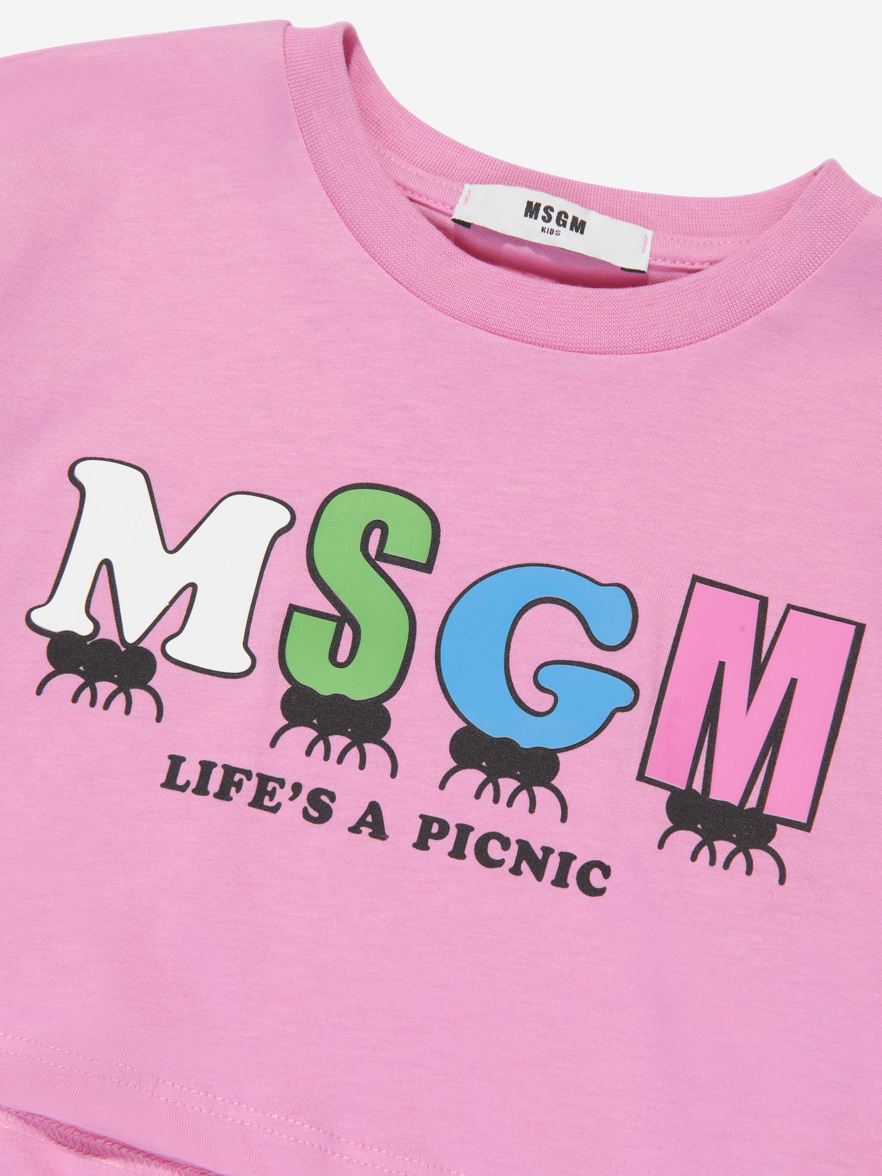 MSGM Girls Cropped Logo T-Shirt in Pink