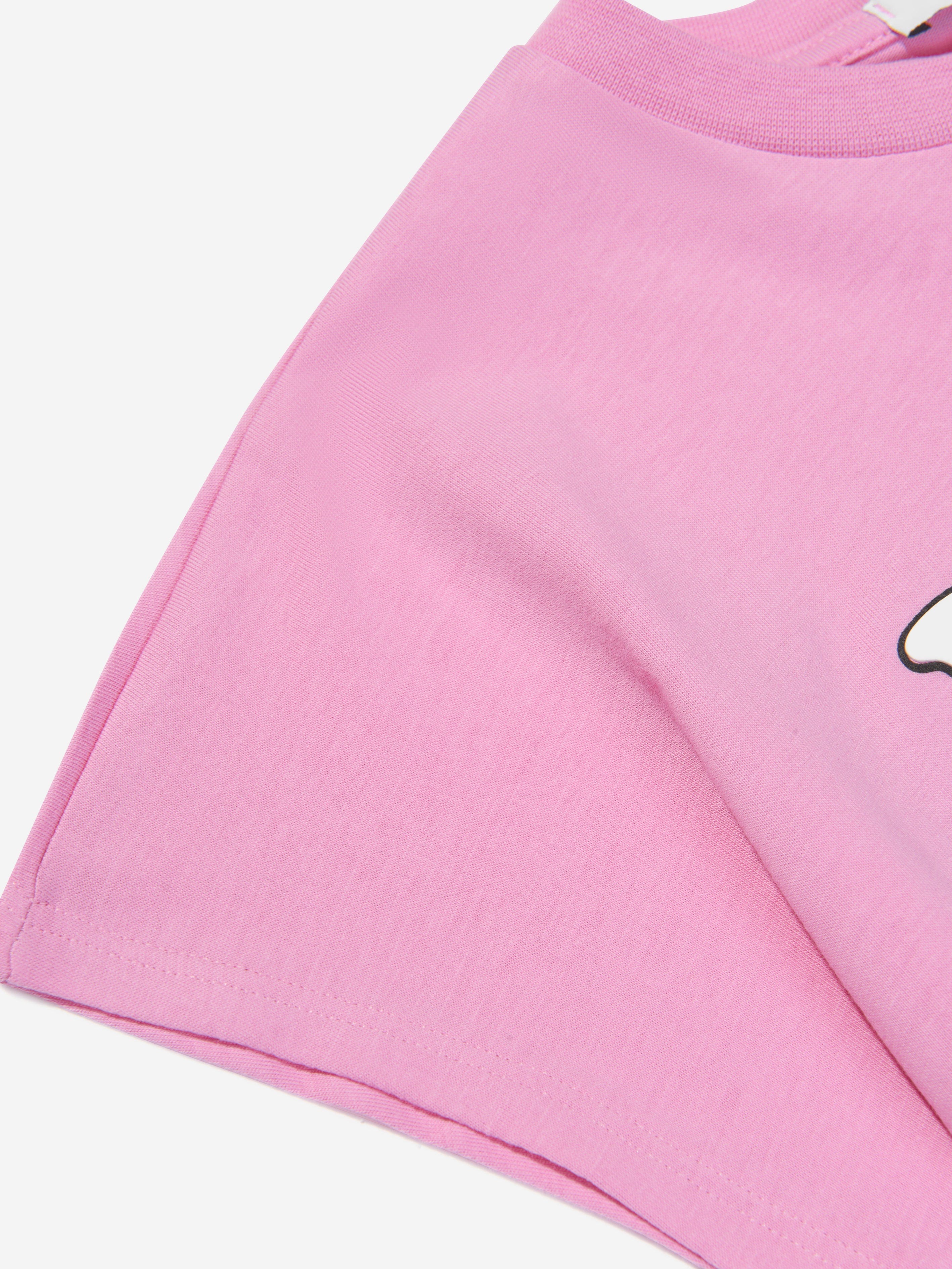 MSGM Girls Cropped Logo T-Shirt in Pink