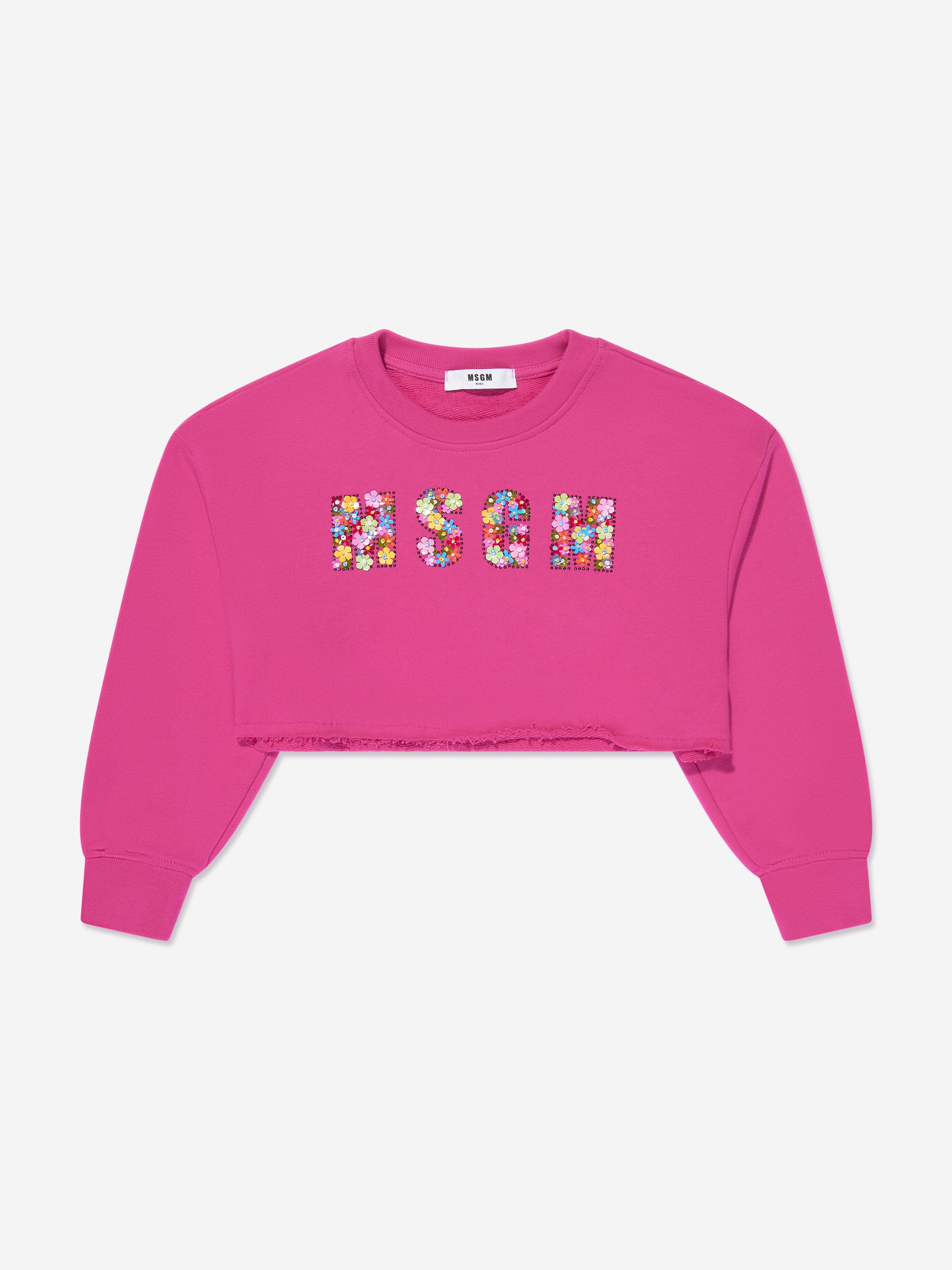 MSGM Girls Cropped Logo Sweatshirt in Pink