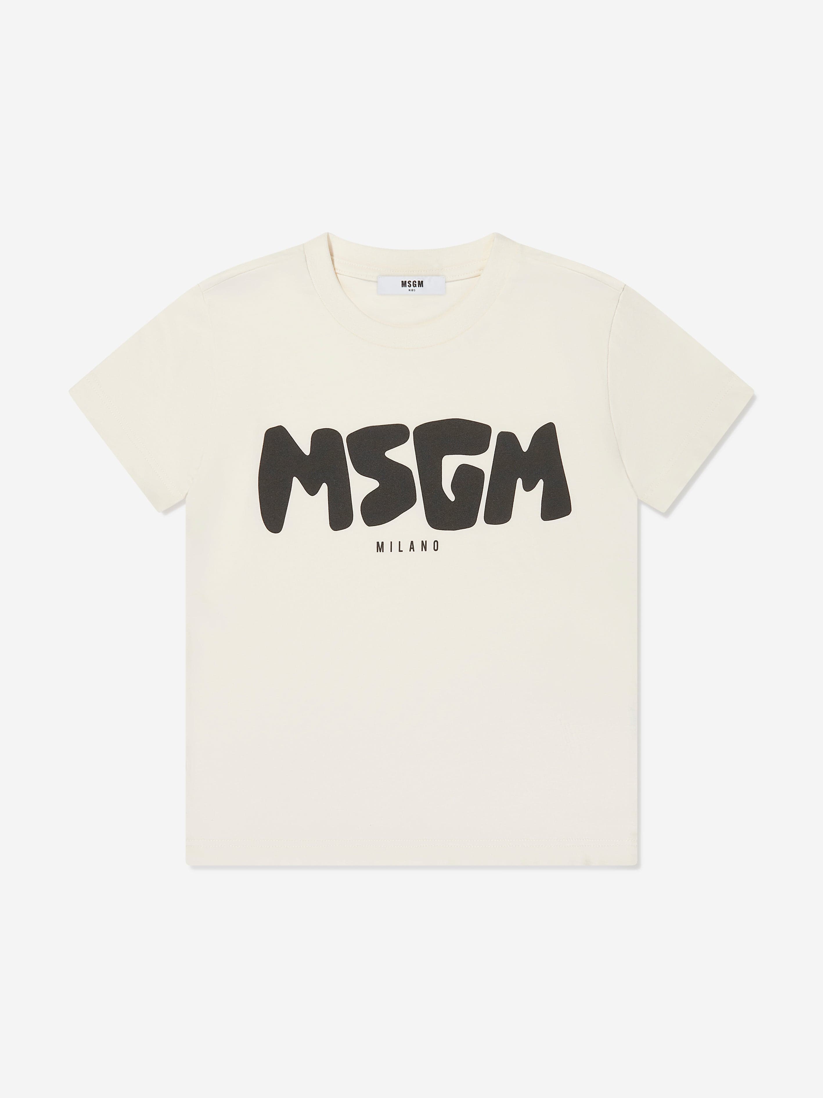 MSGM Kids Logo Print T-Shirt in Cream