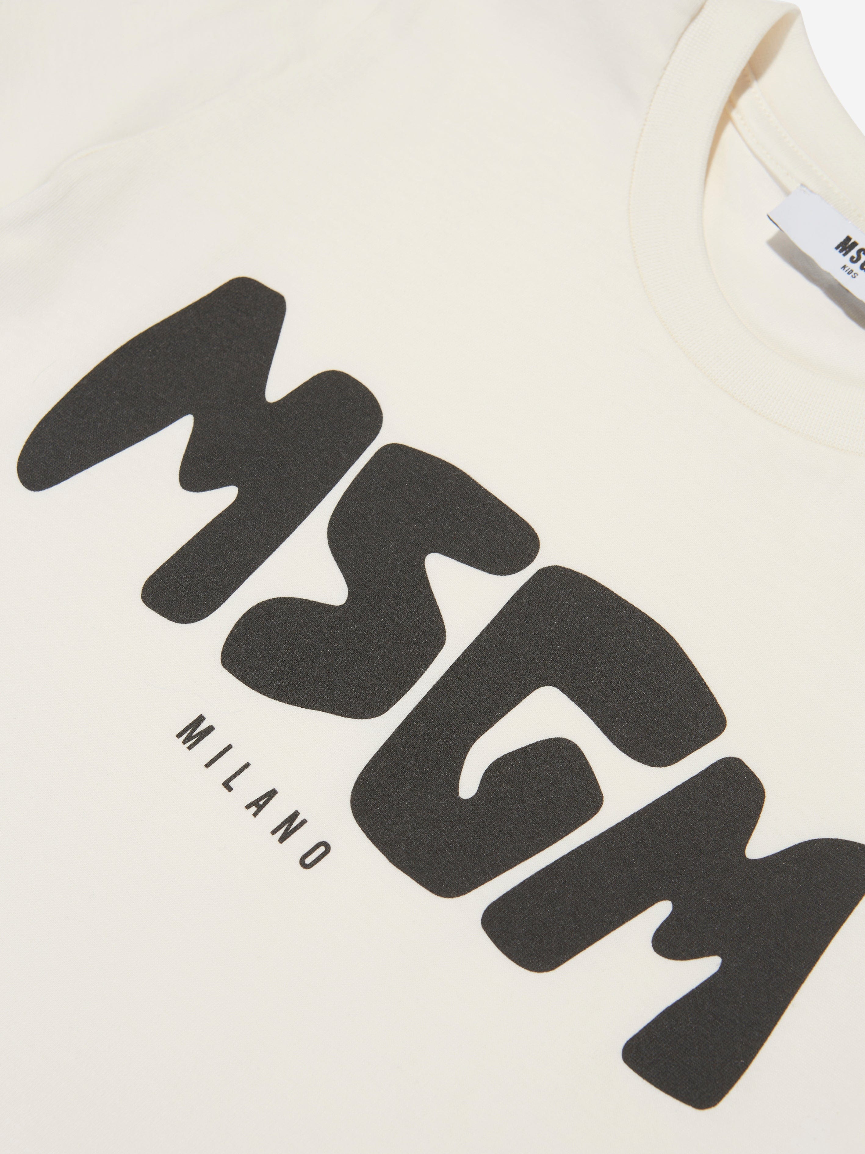 MSGM Kids Logo Print T-Shirt in Cream