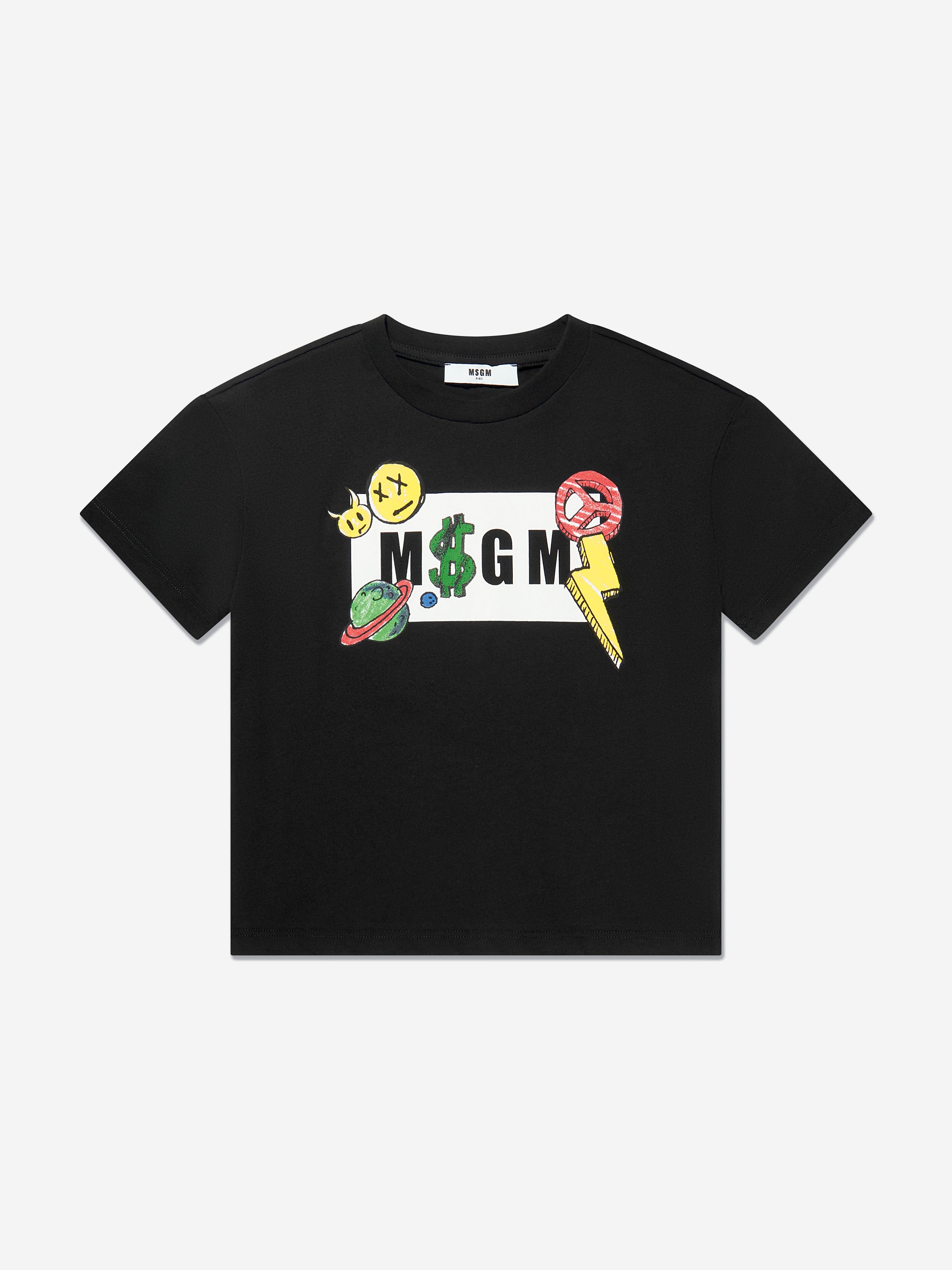 MSGM Kids Logo Print T-Shirt in Black