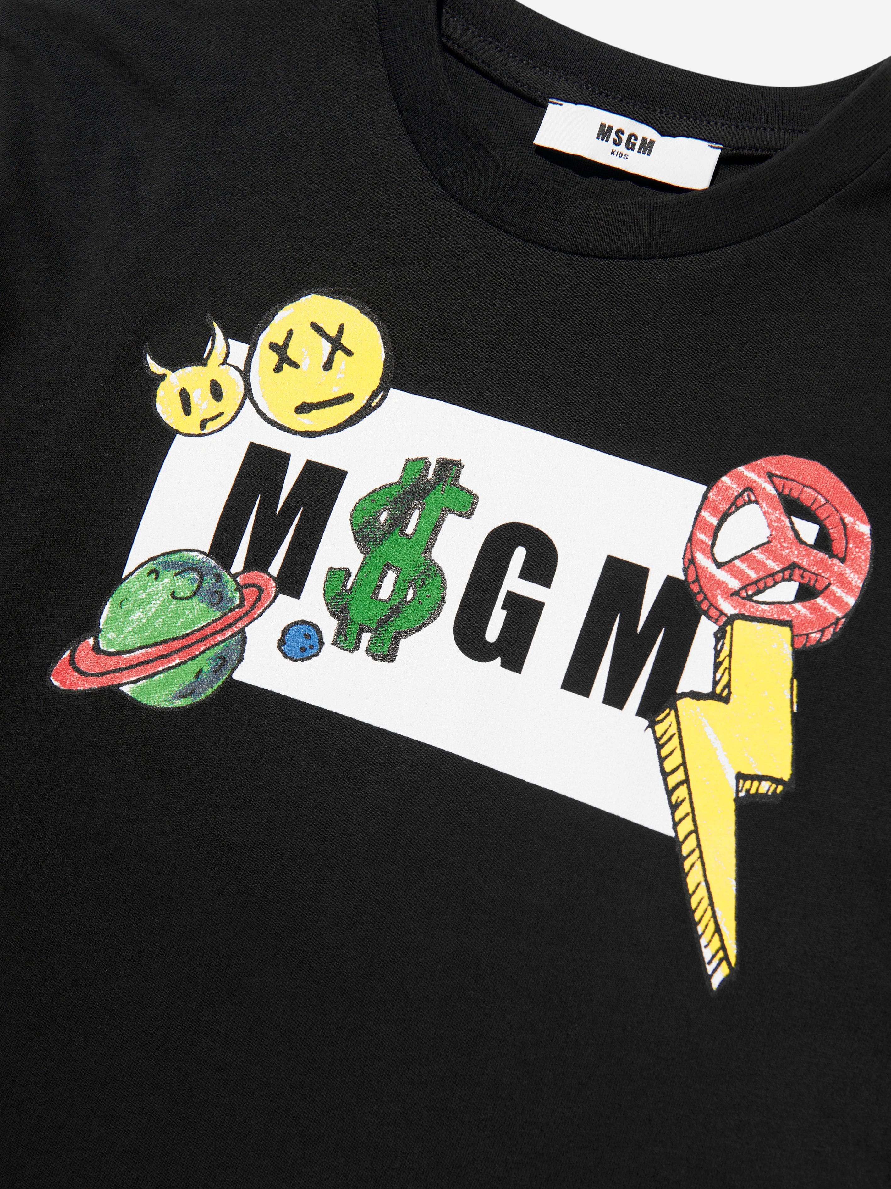 MSGM Kids Logo Print T-Shirt in Black