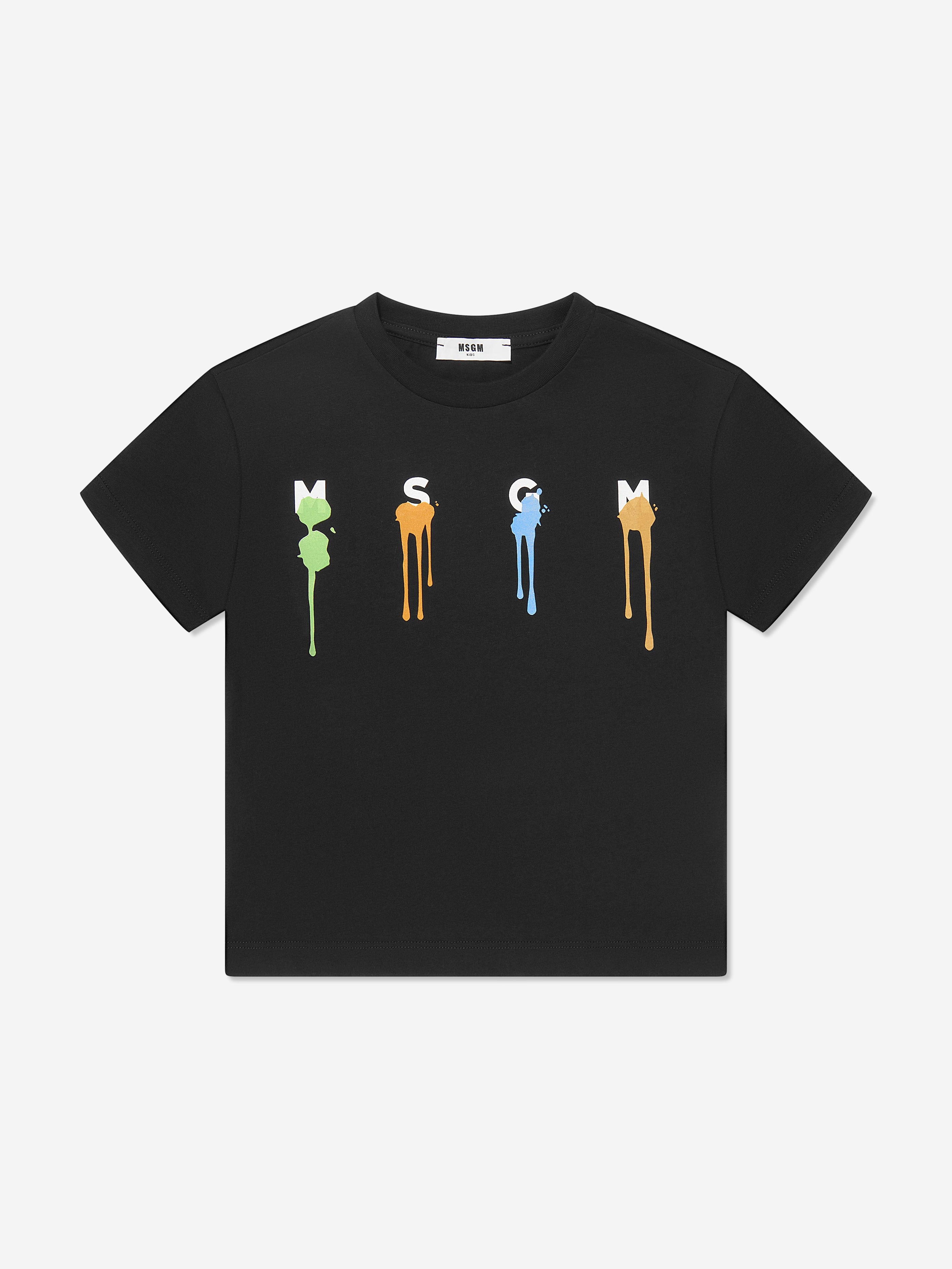 MSGM Boys Colour Run Logo T-Shirt in Black