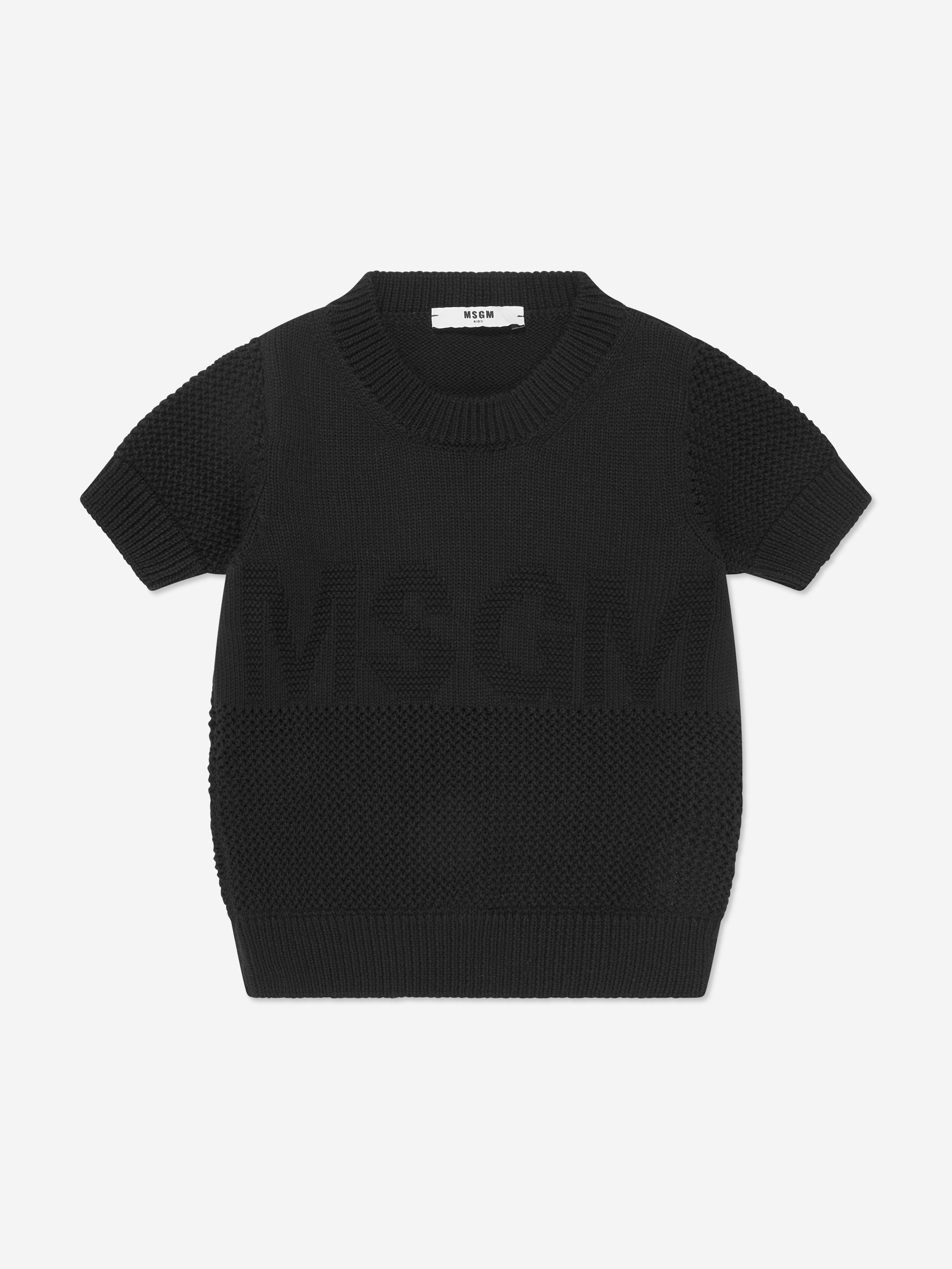 MSGM Girls Cropped Logo T-Shirt in Black