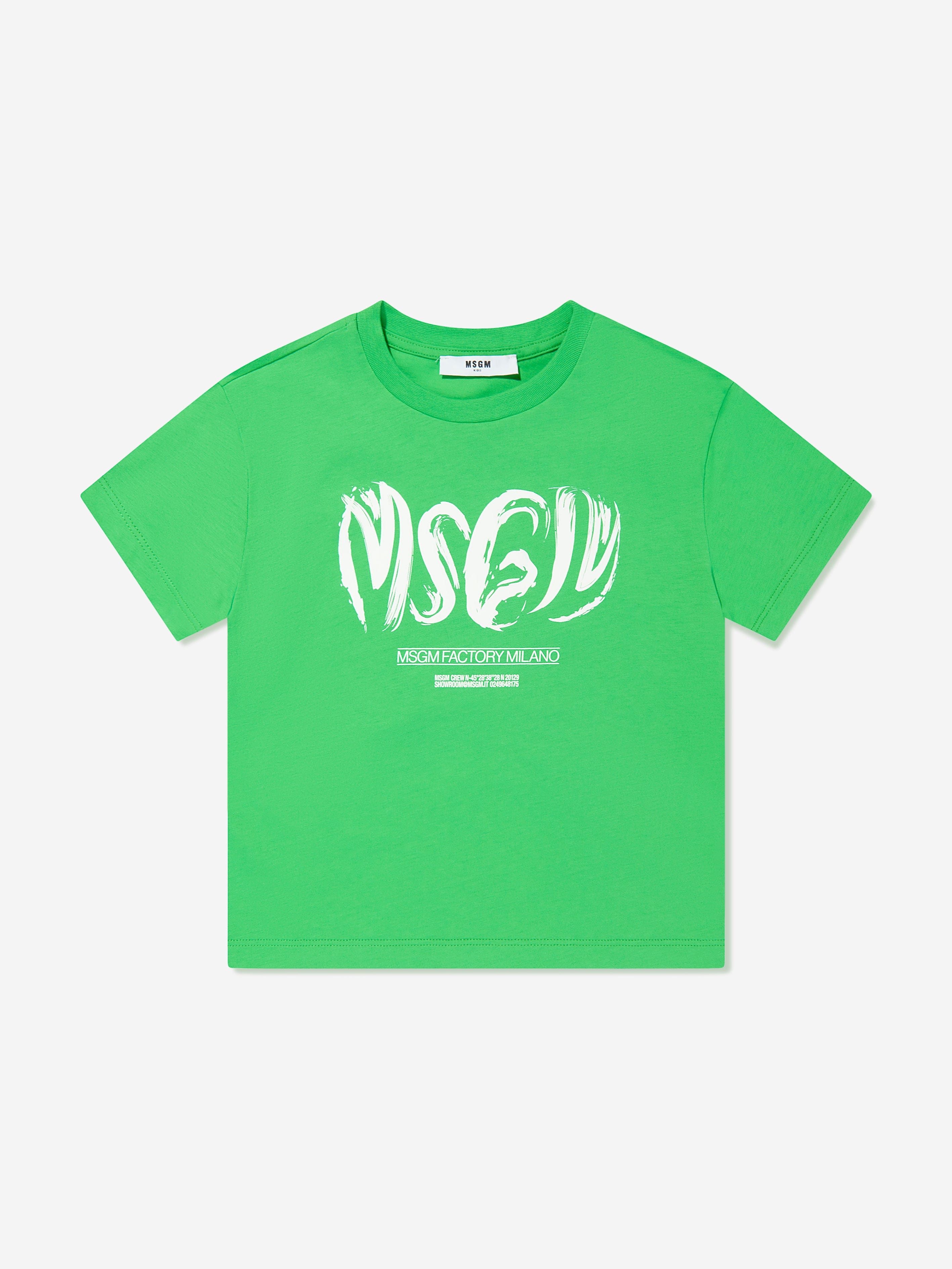 MSGM Boys Jersey Logo T-Shirt in Green