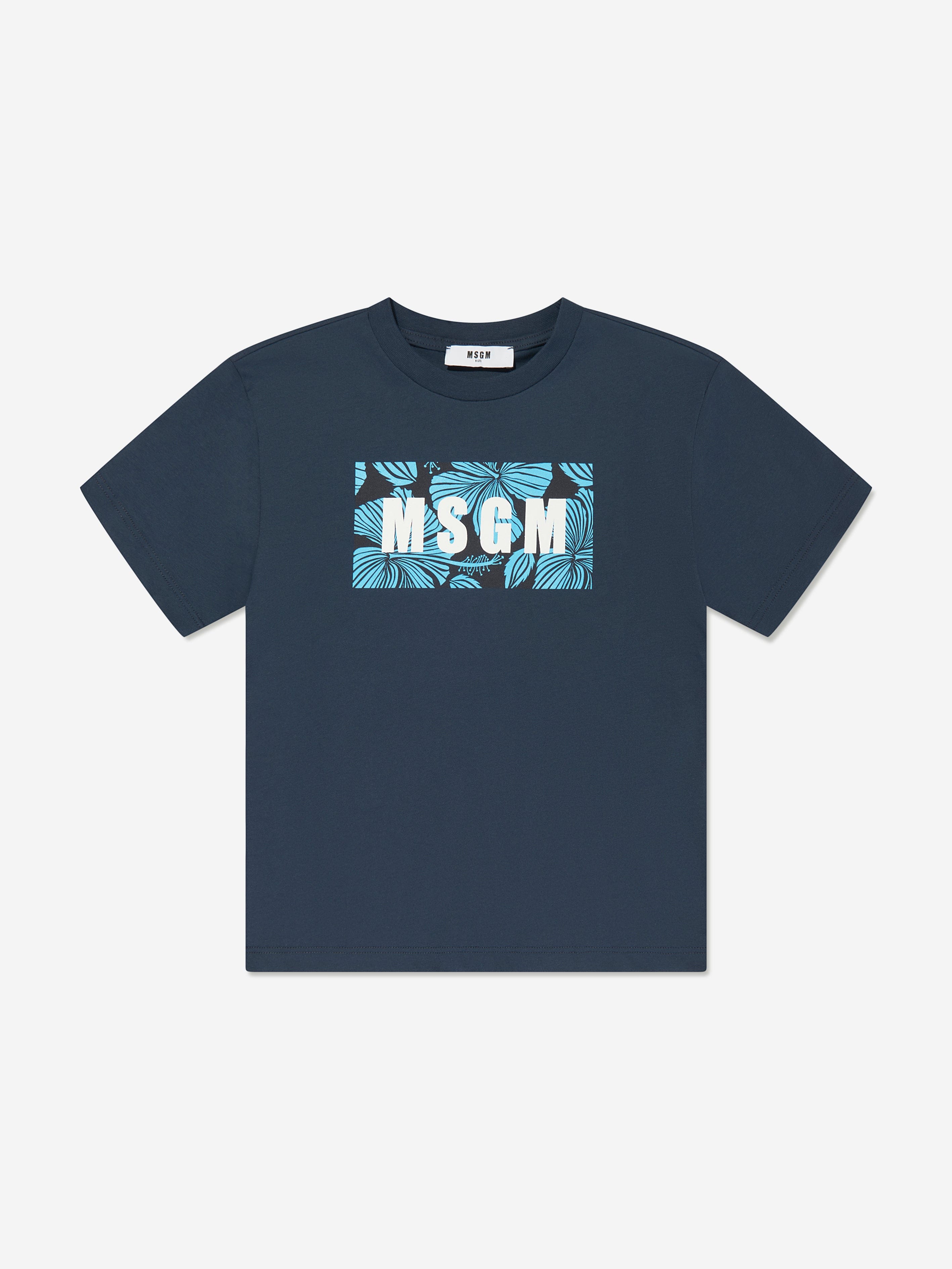 MSGM Boys Jersey Logo T-Shirt in Navy