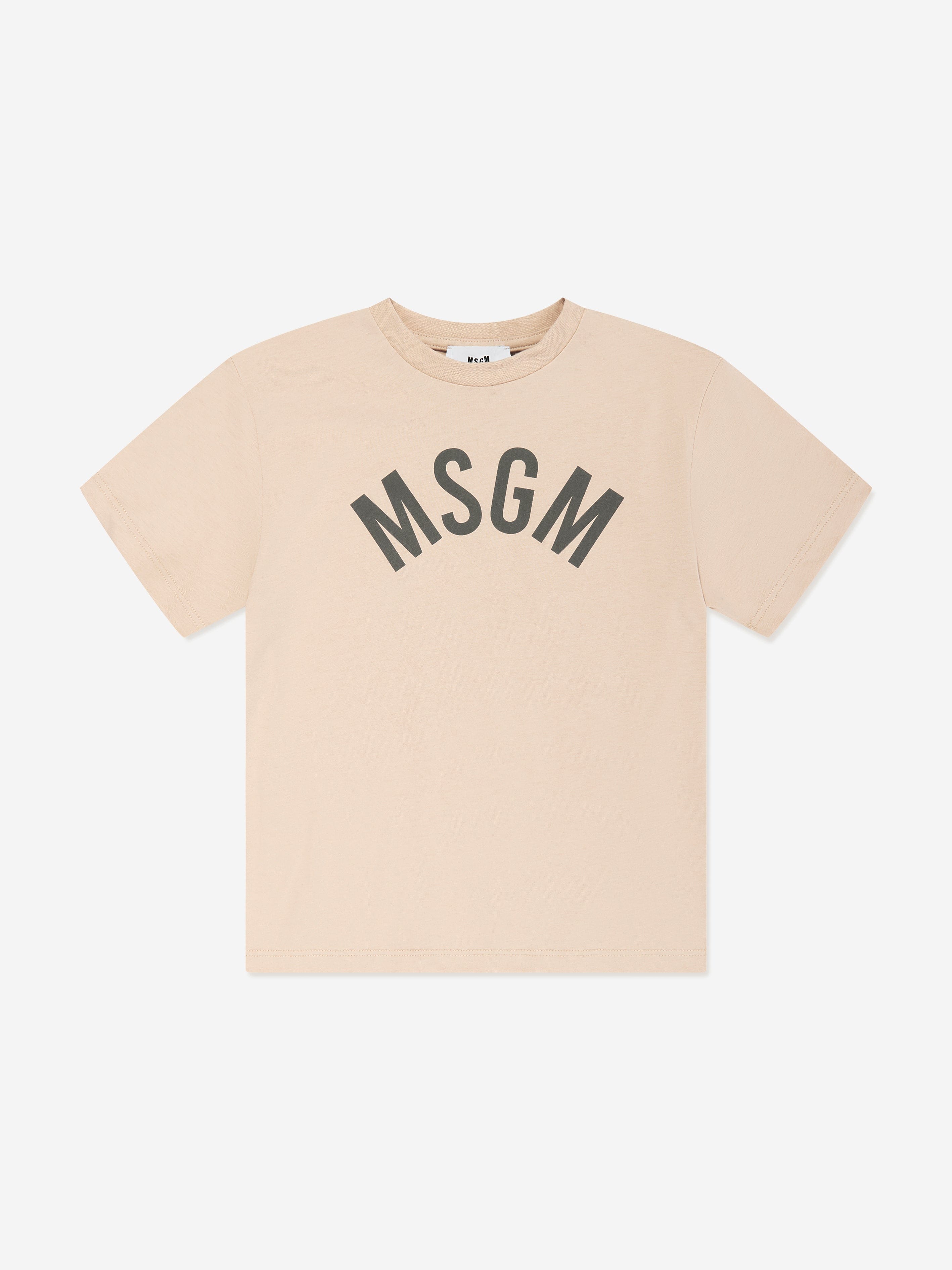 MSGM Boys Jersey Logo T-Shirt in Beige