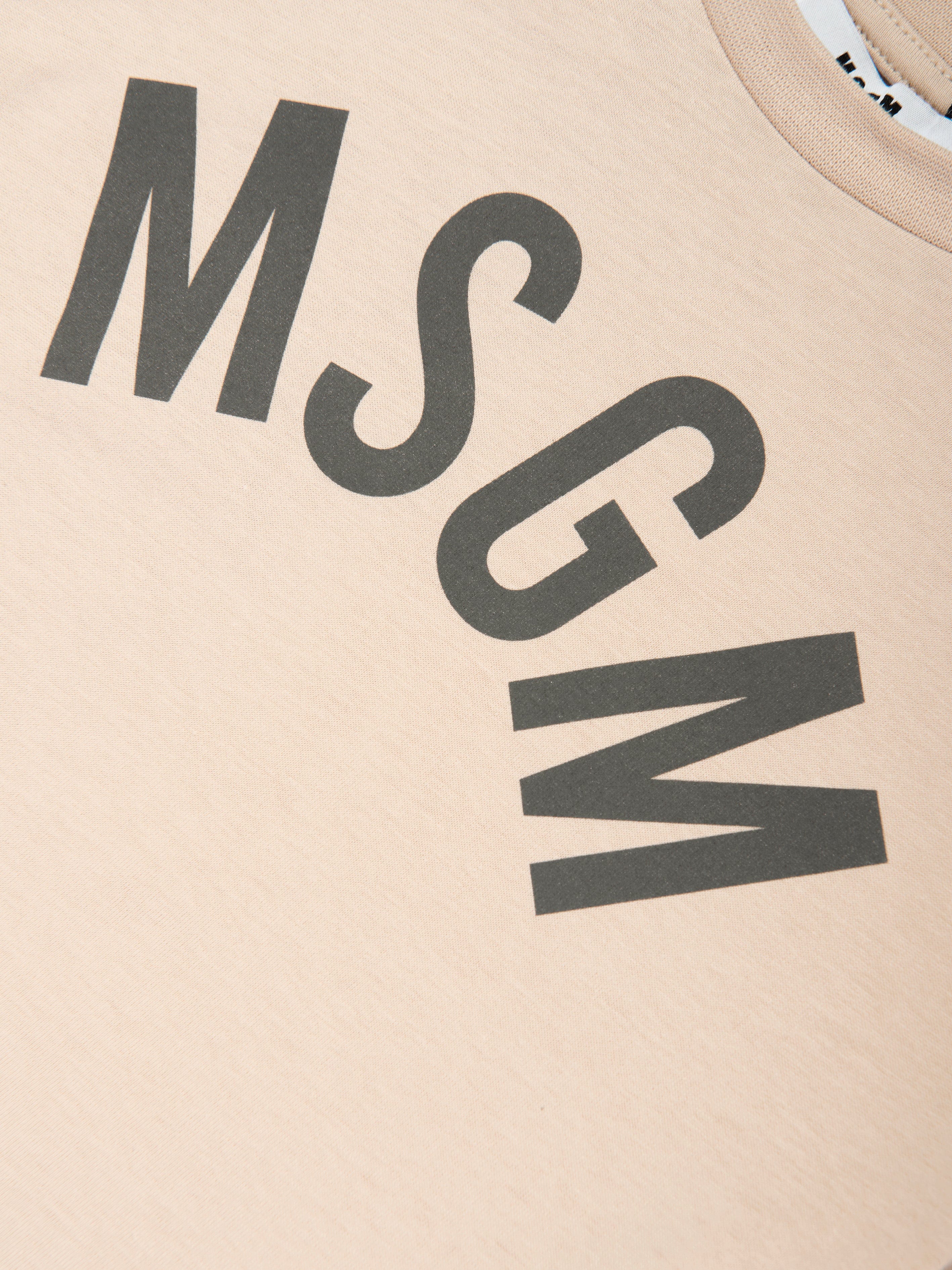 MSGM Boys Jersey Logo T-Shirt in Beige