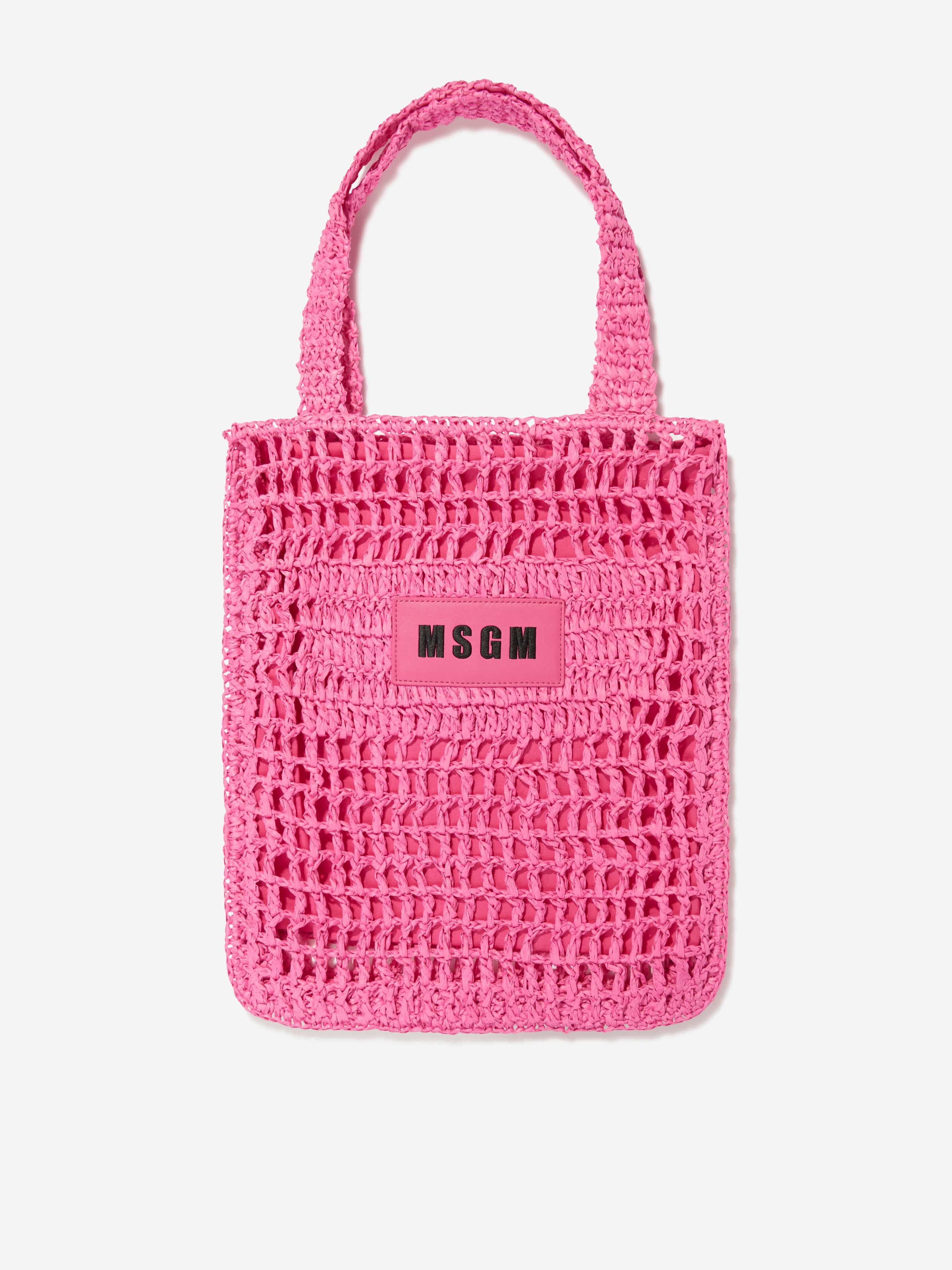 MSGM Girls Raffia Tote Bag in Pink