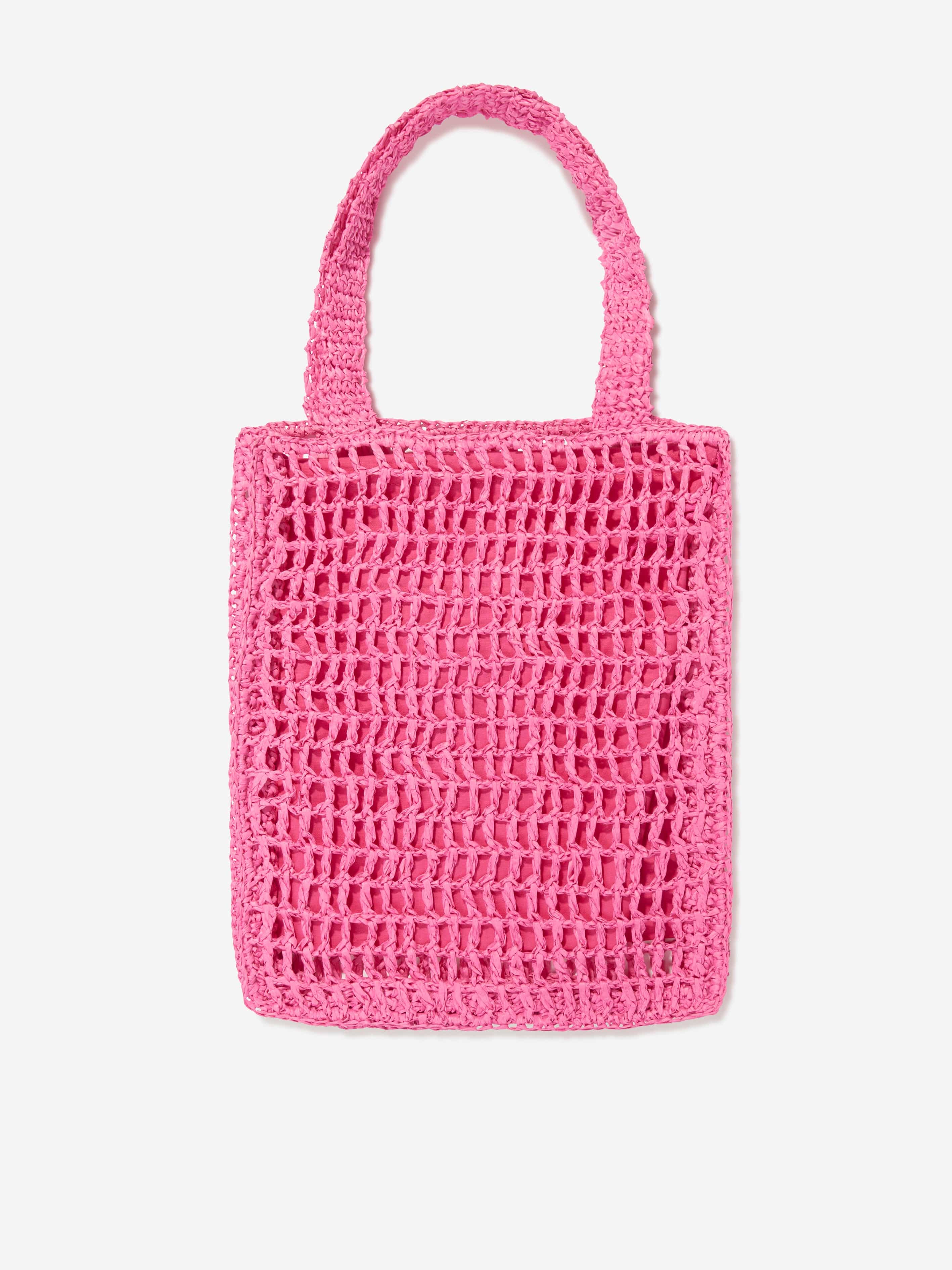 MSGM Girls Raffia Tote Bag in Pink