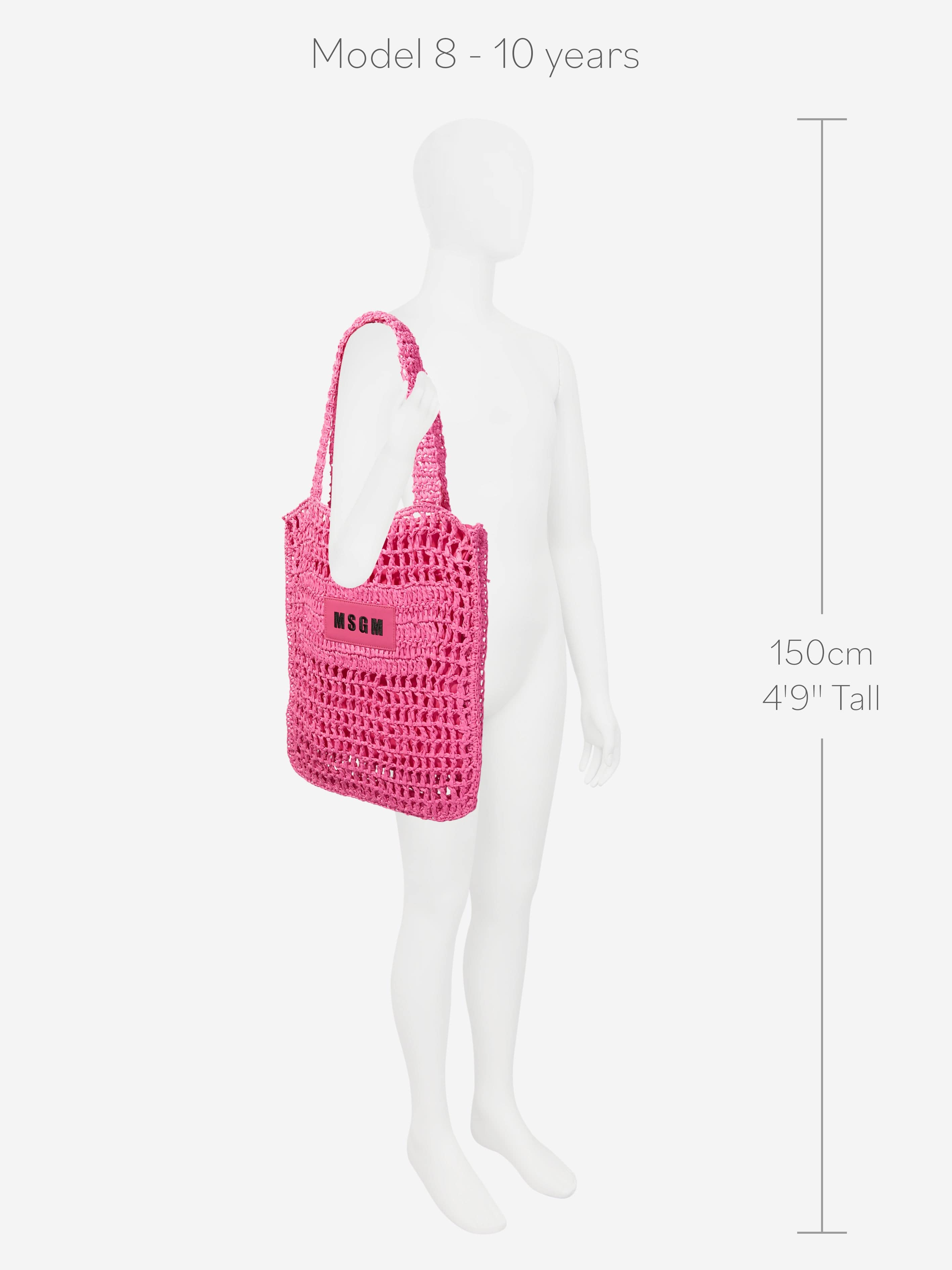 MSGM Girls Raffia Tote Bag in Pink