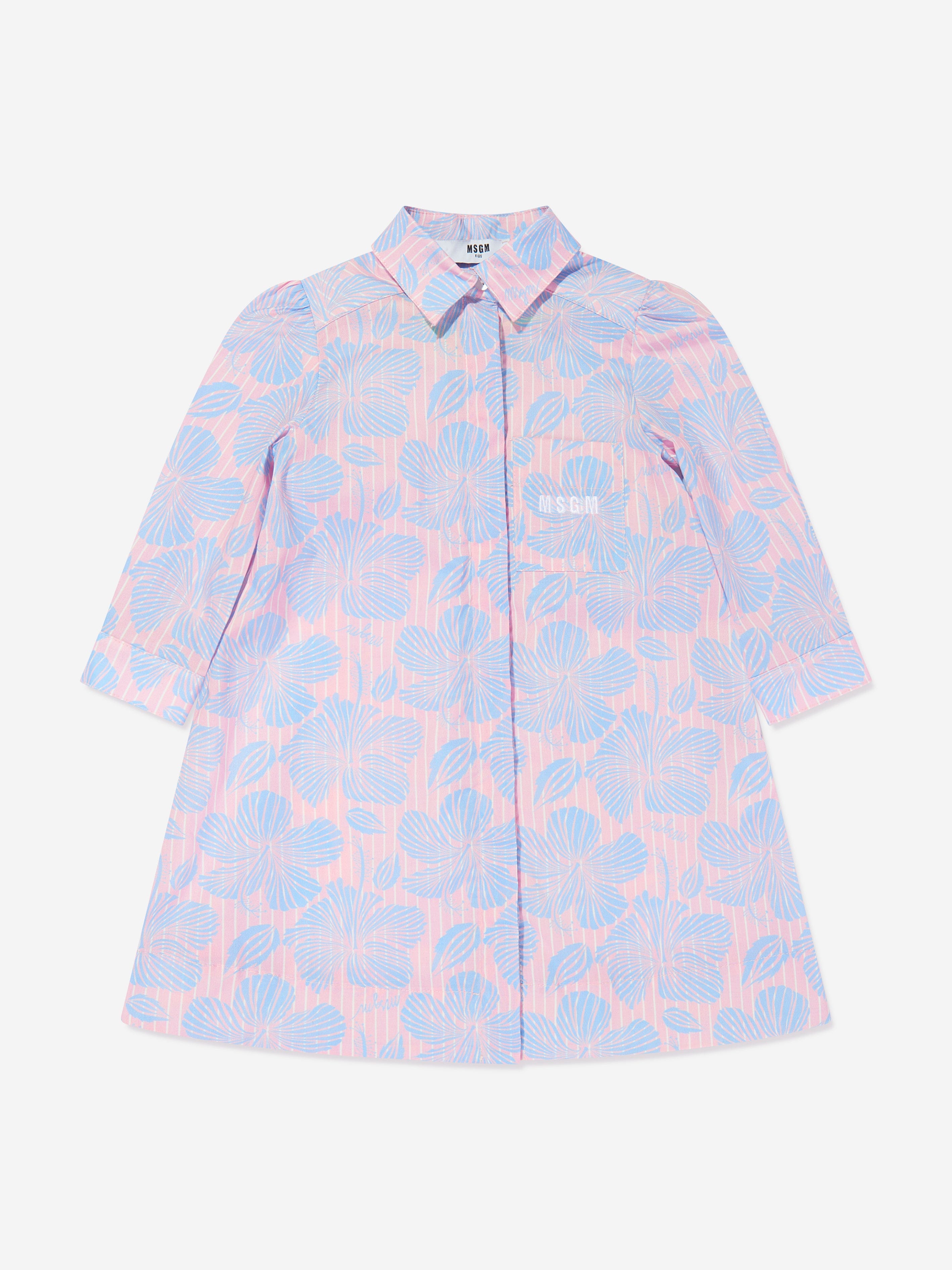 MSGM Girls Poplin Shirt Dress in Blue