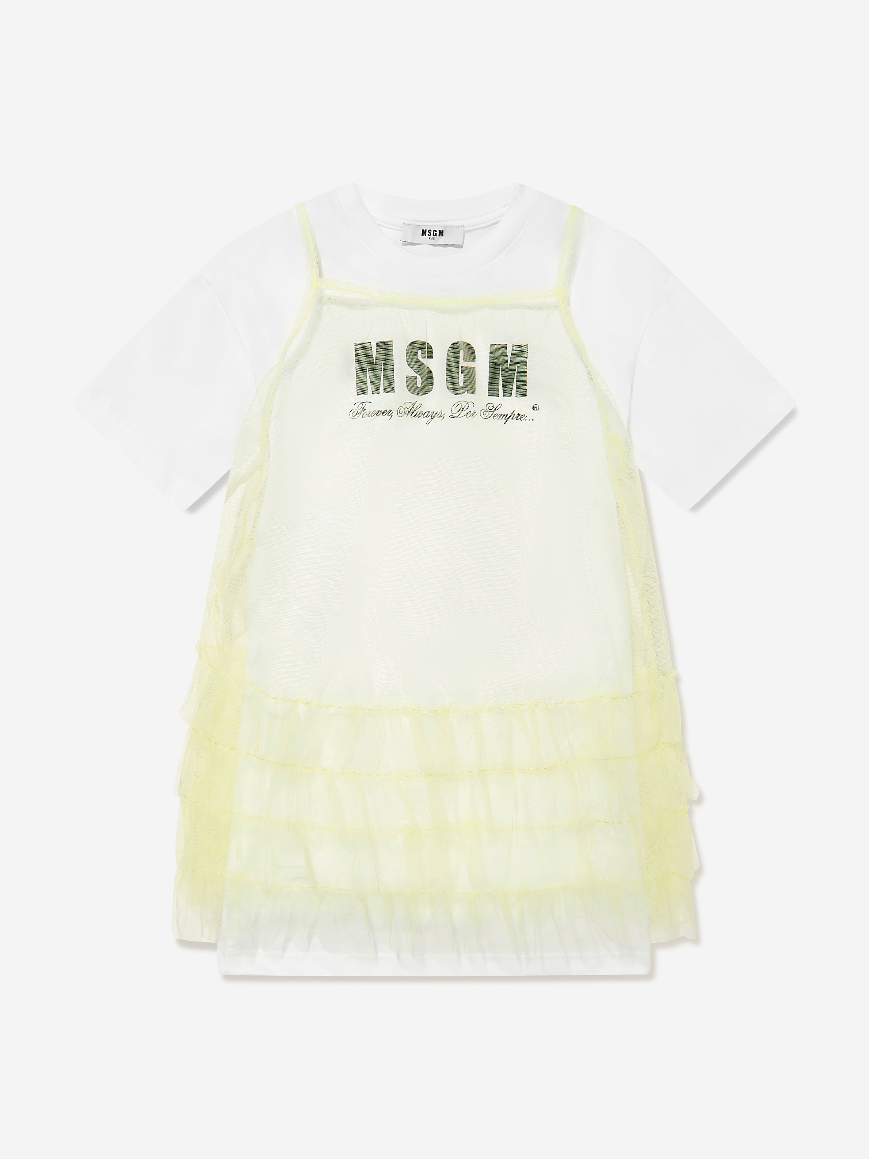 MSGM Girls Jersey And Tulle Dress in Green