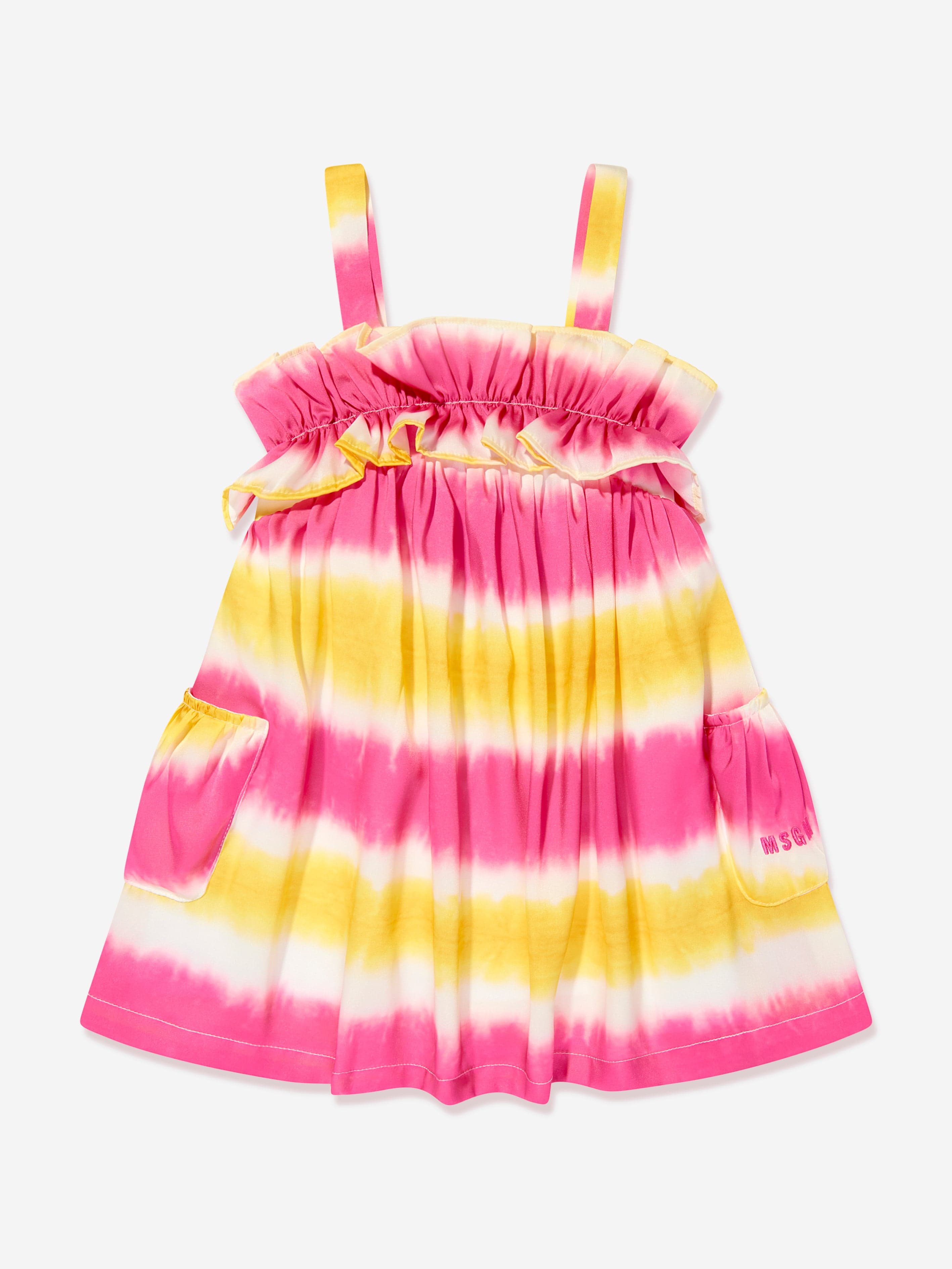 MSGM Girls Twill Striped Dress in Pink