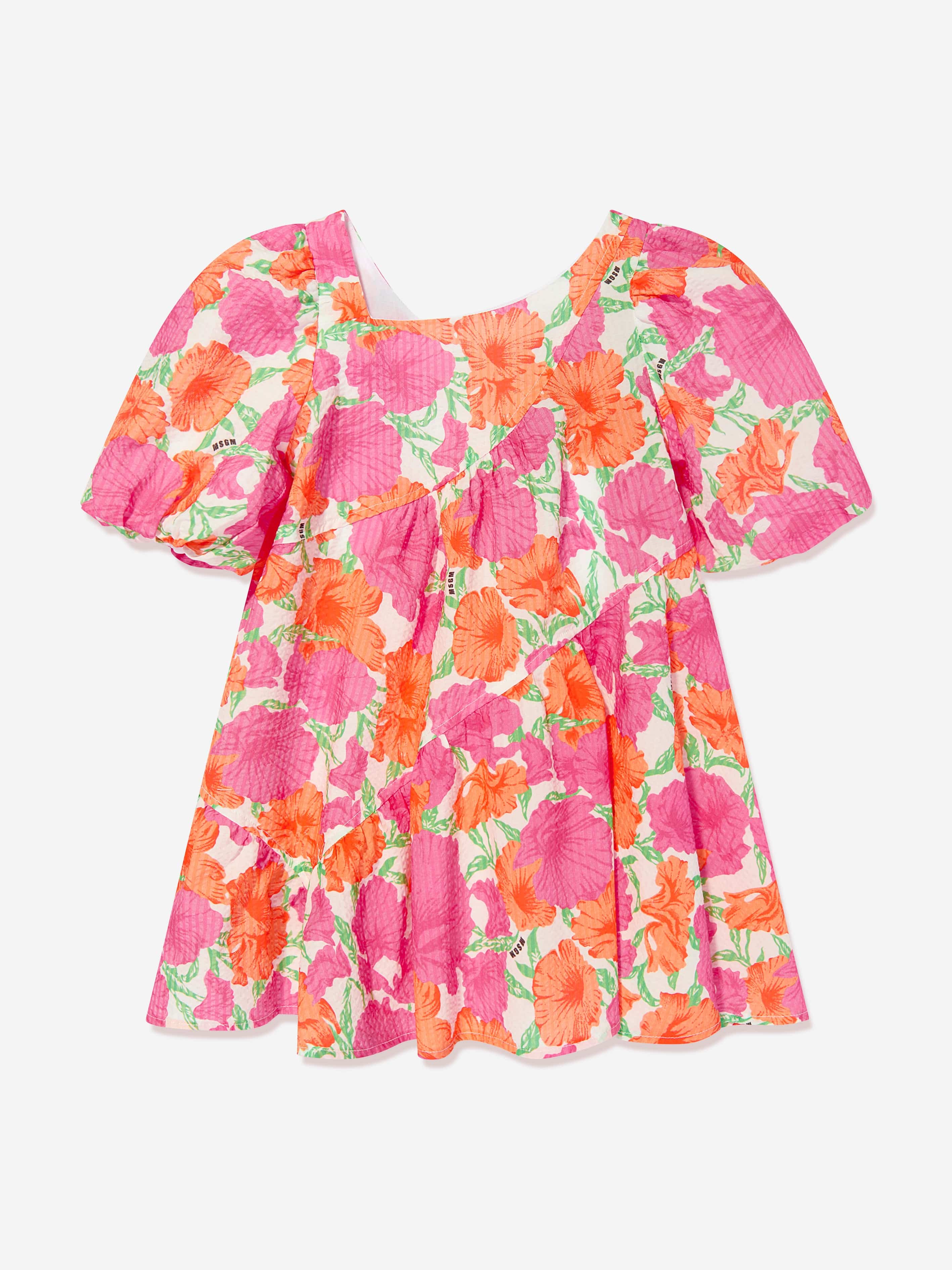 MSGM Girls Seersucker Dress in Pink