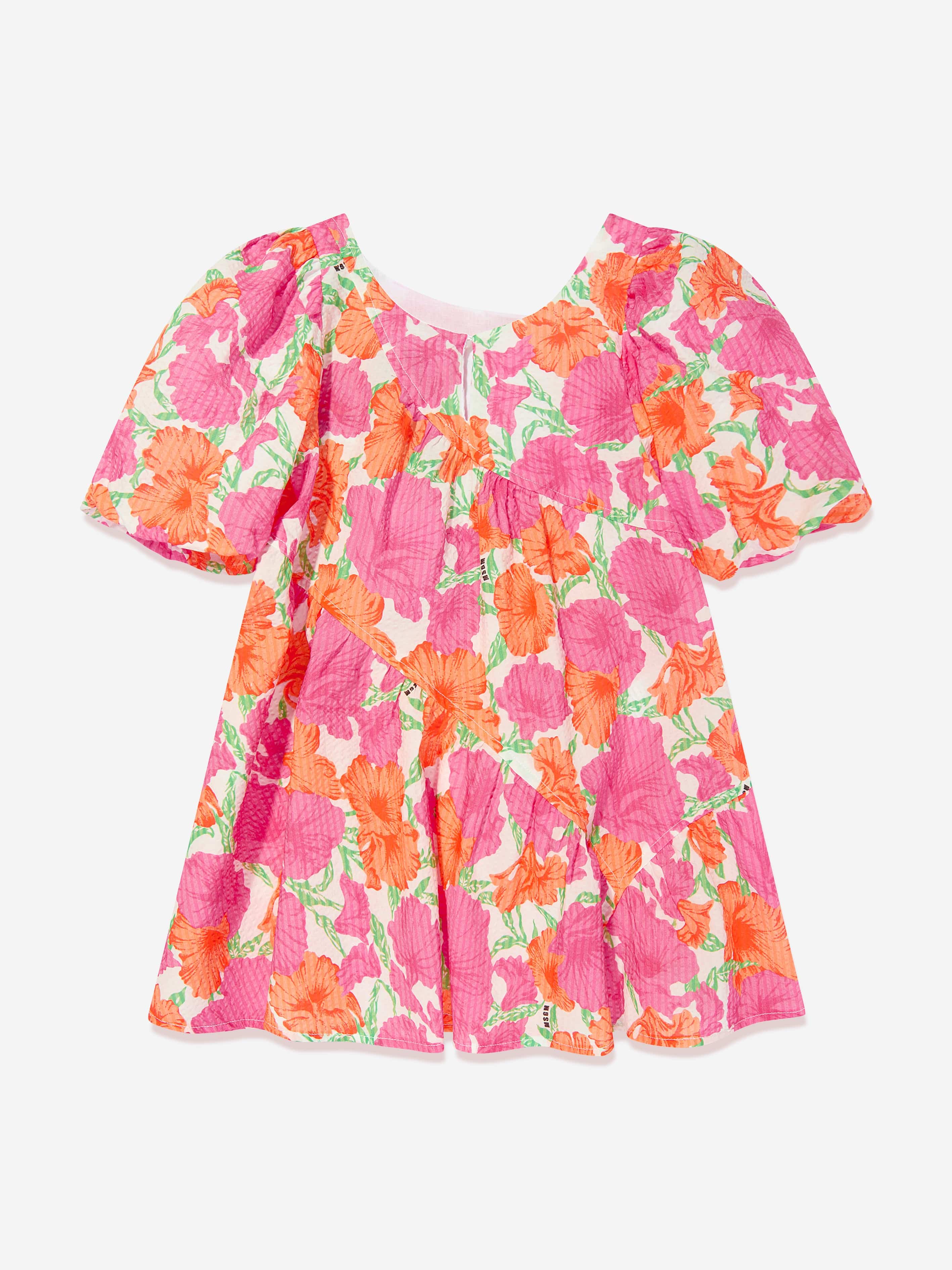 MSGM Girls Seersucker Dress in Pink