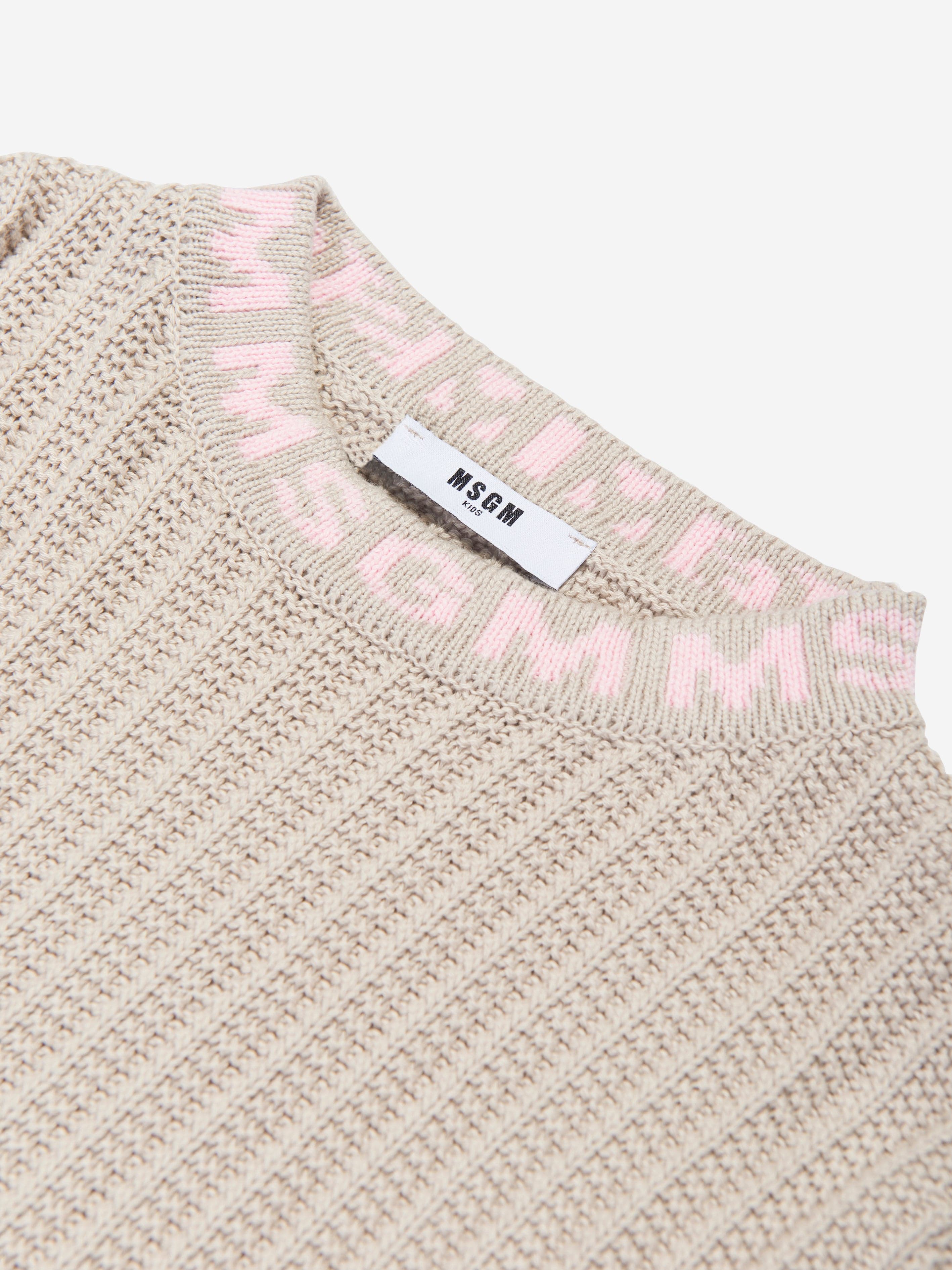 MSGM Girls Knitted Jumper in Beige