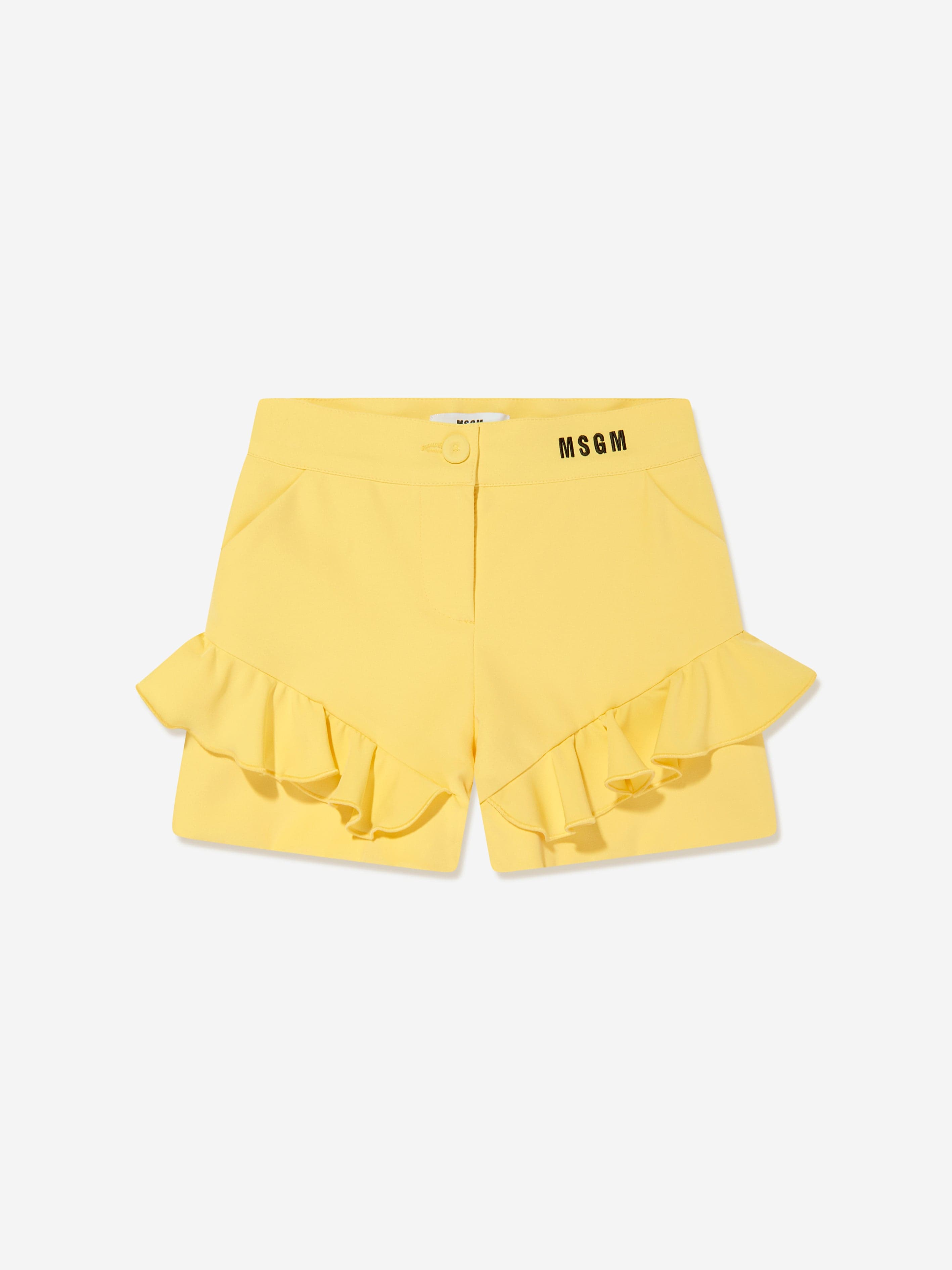 MSGM Girls Technical Fabric Shorts in Yellow