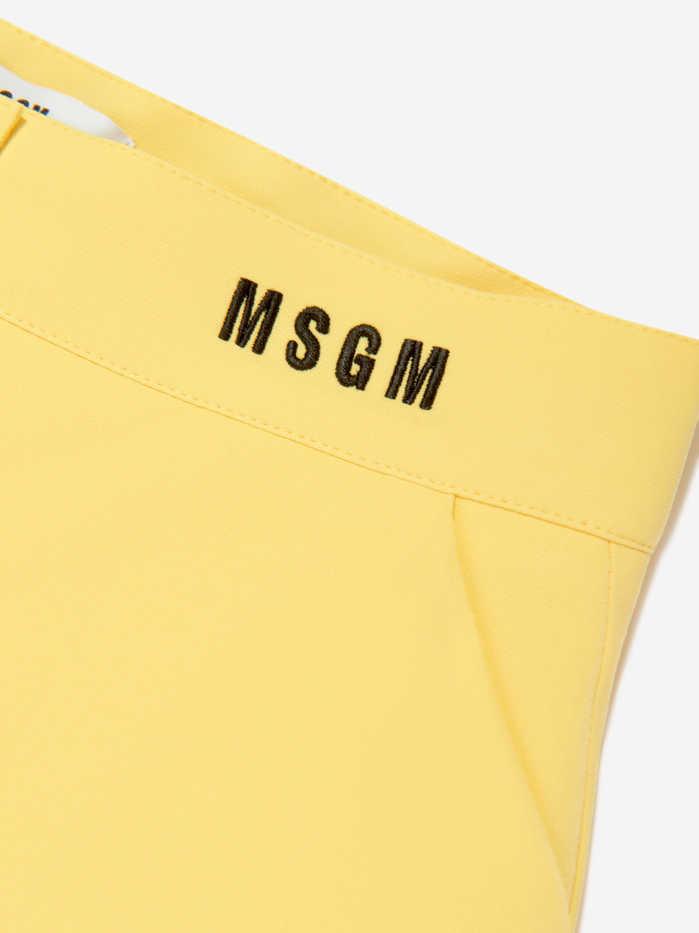 MSGM Girls Technical Fabric Shorts in Yellow