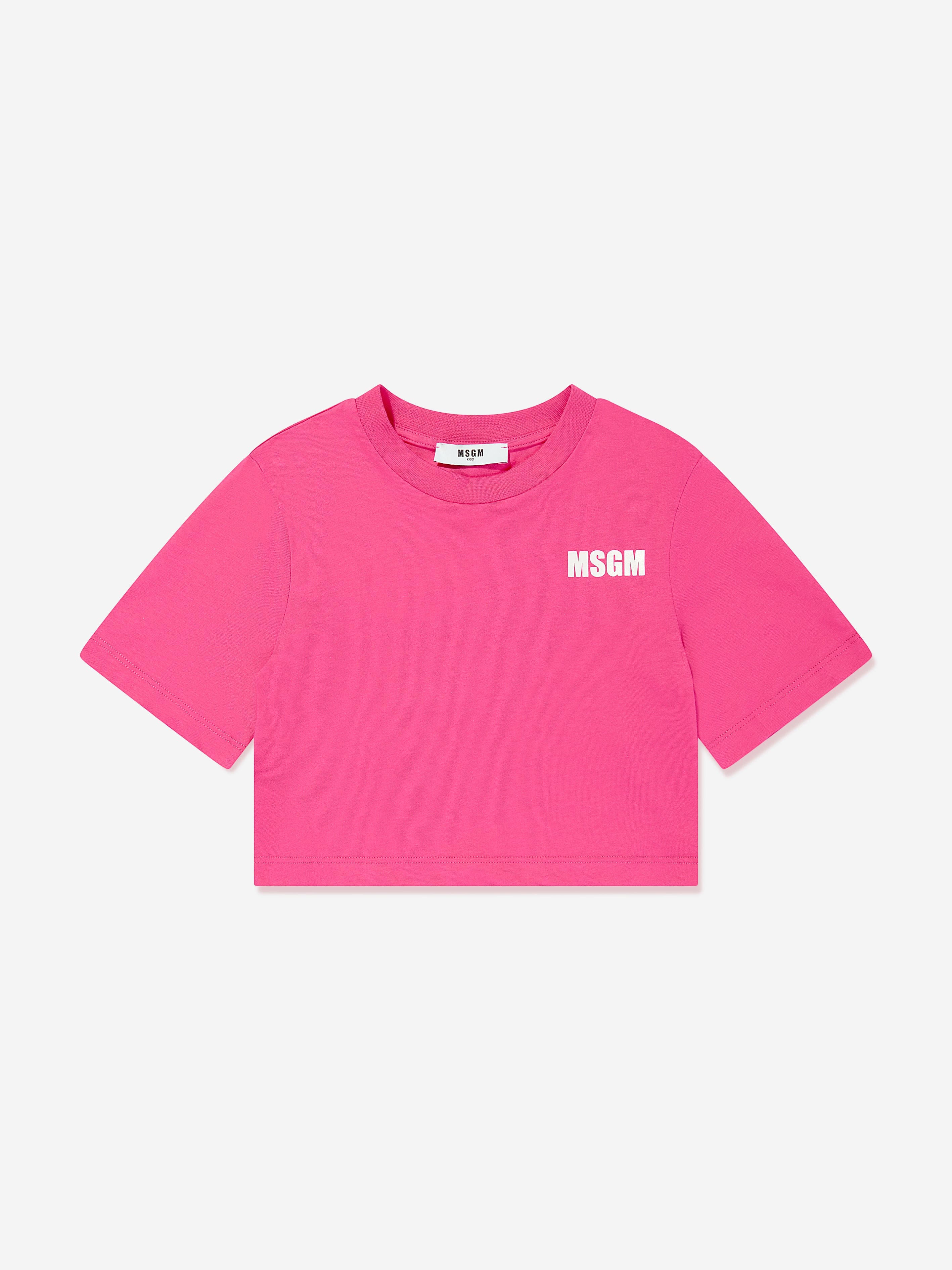 MSGM Girls Cropped T-Shirt in Pink