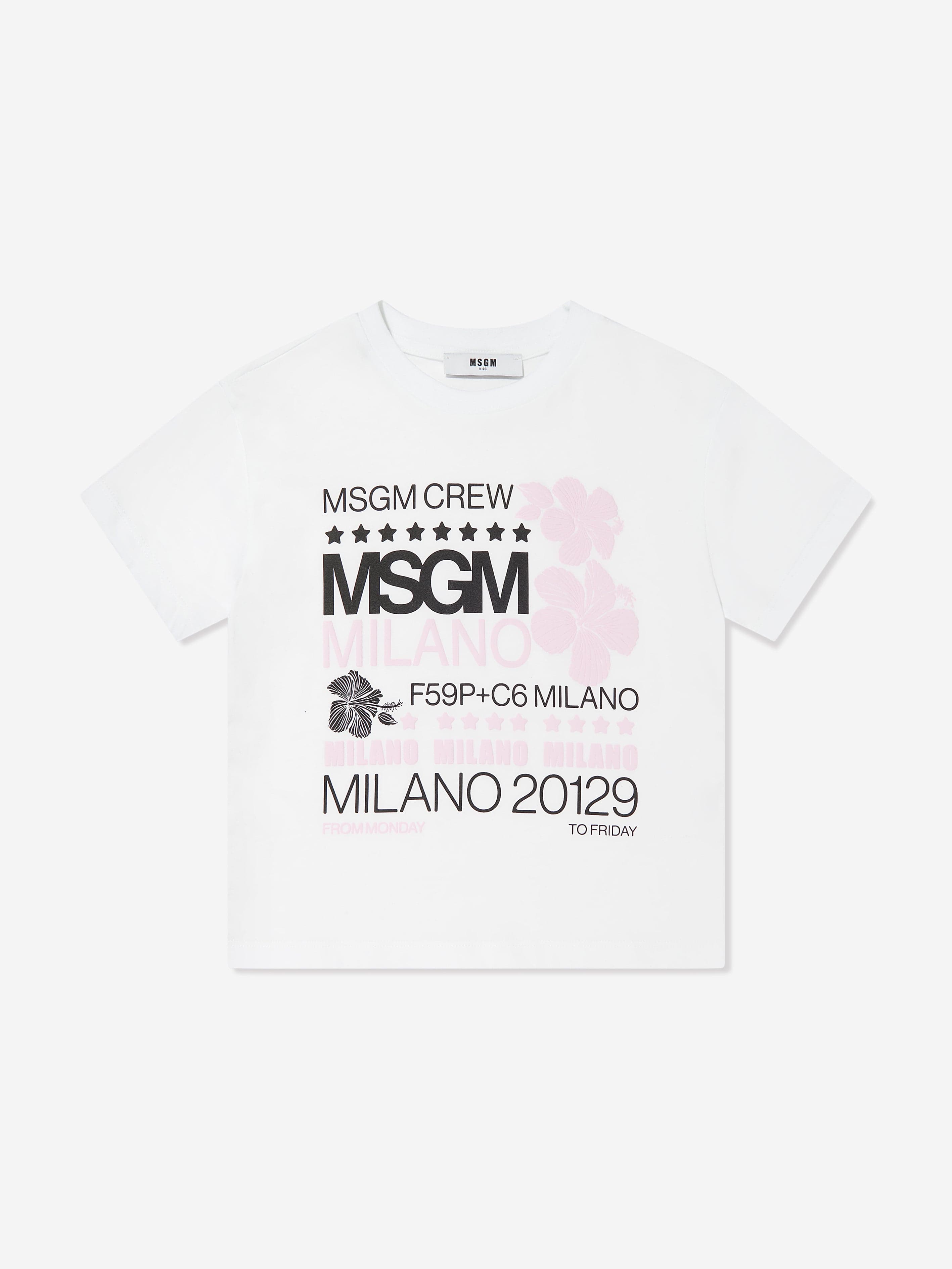 MSGM Girls Jersey Logo T-Shirt in White