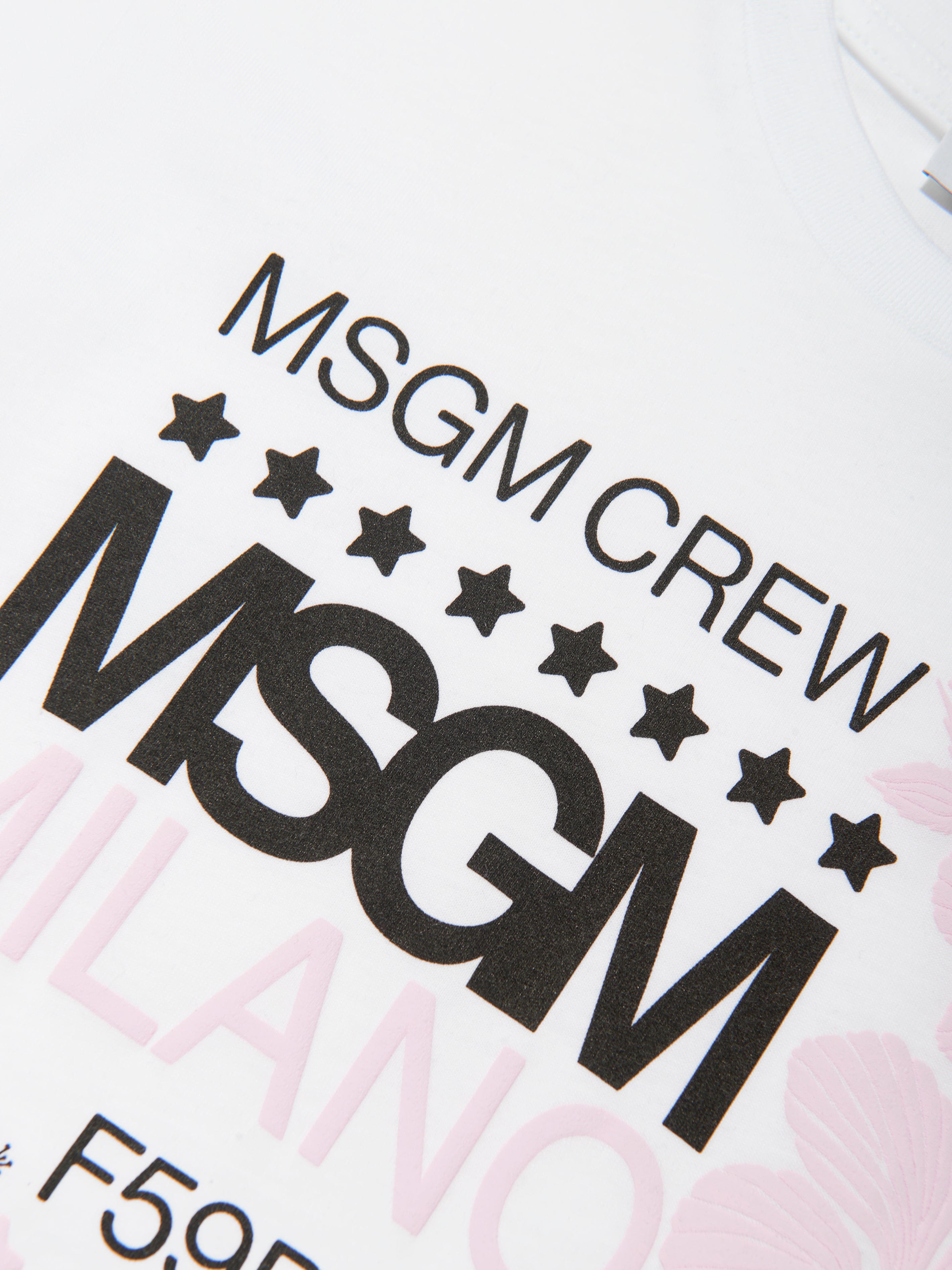 MSGM Girls Jersey Logo T-Shirt in White