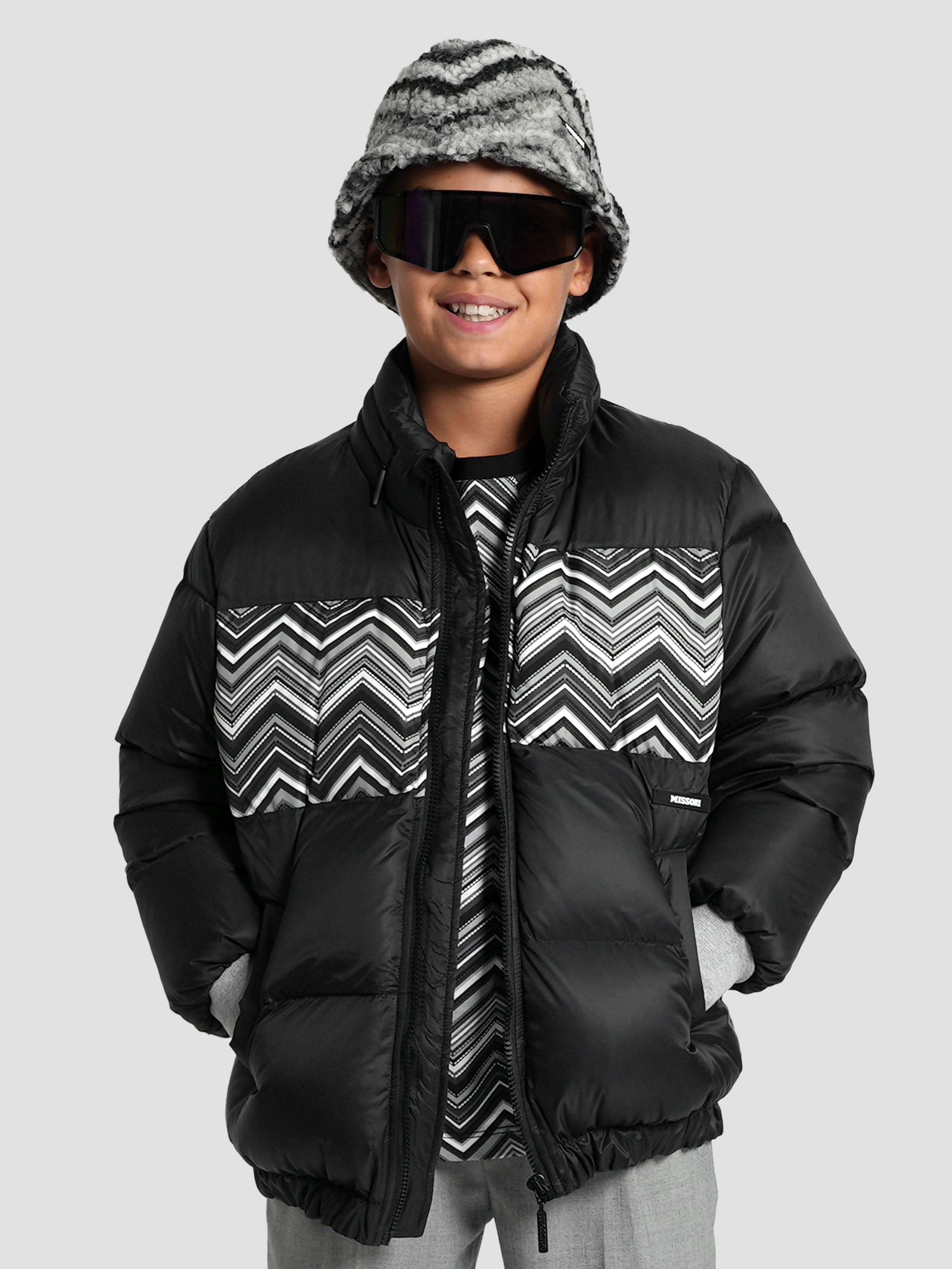 Kids Zigzag Puffer Jacket in Black