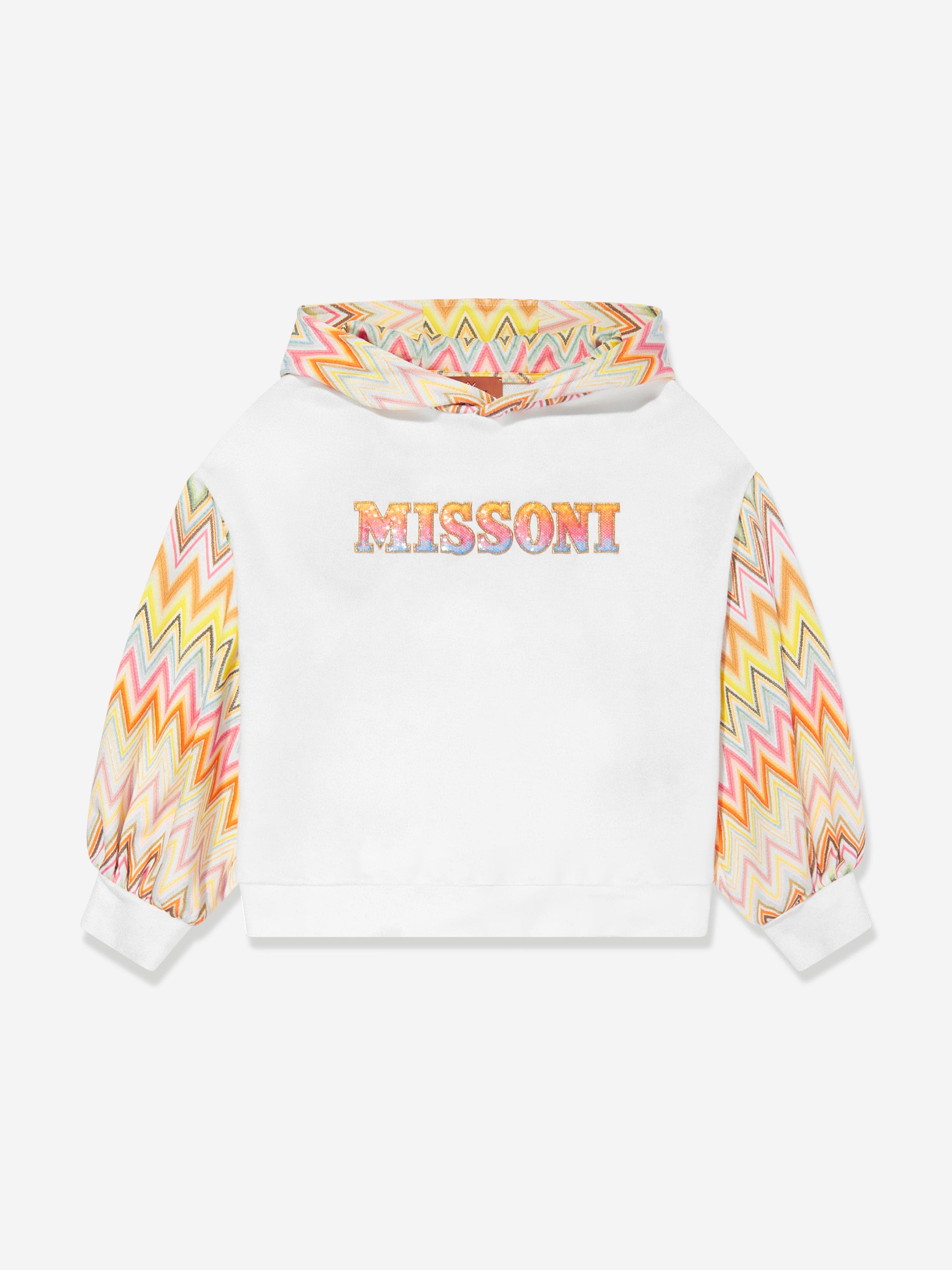 Missoni Girls Zigzag Logo Hoodie in Ivory