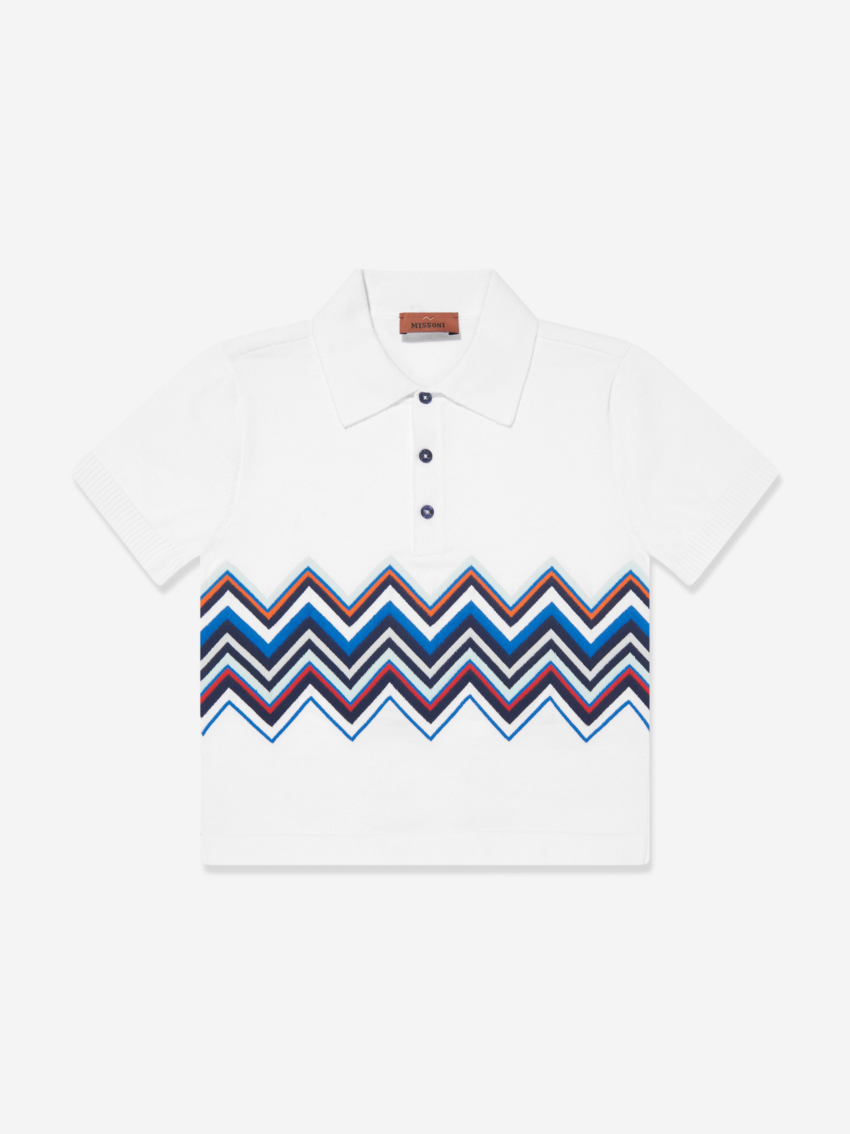 Missoni Boys Zigzag Knit Polo Shirt in White