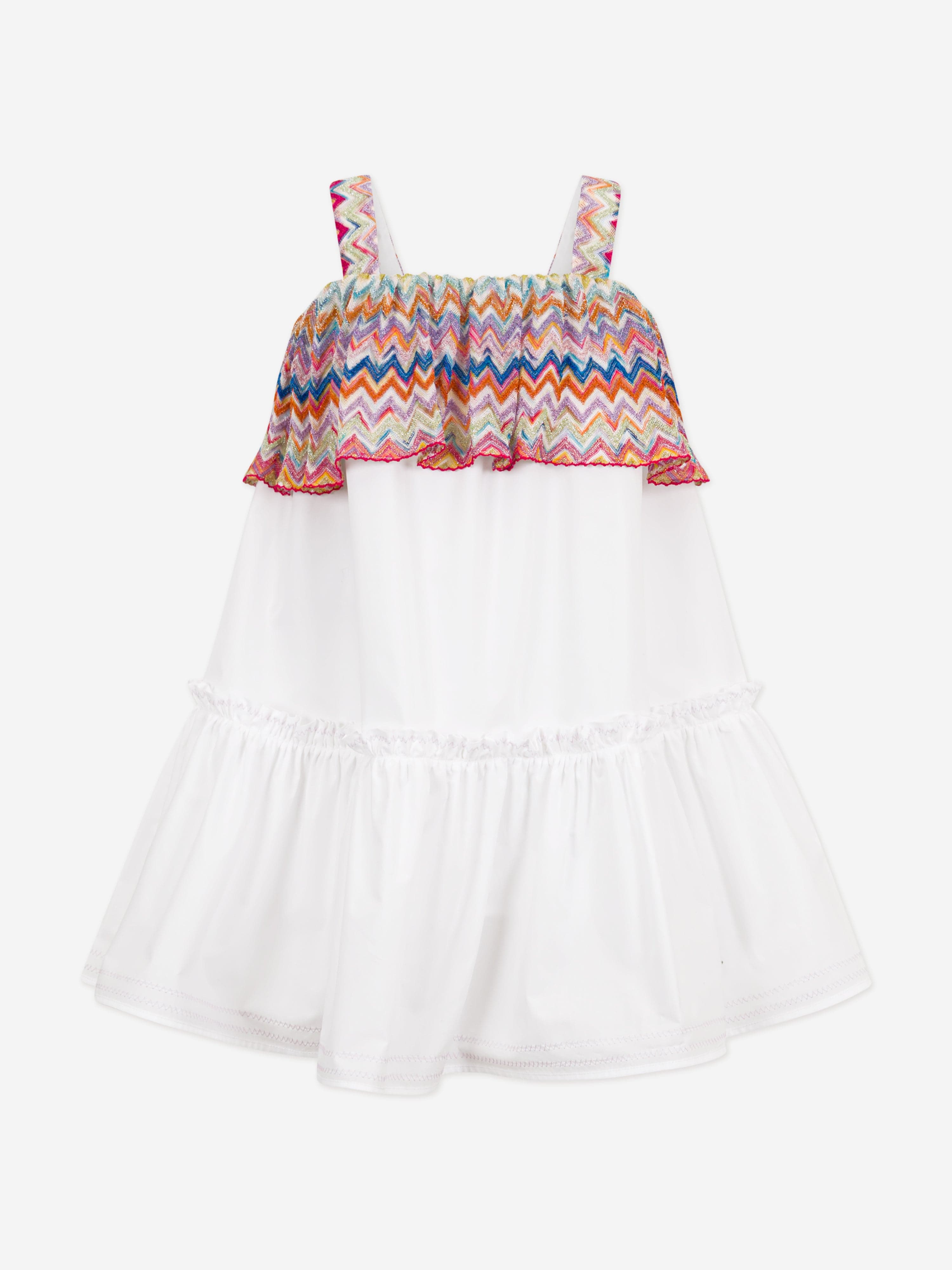 Missoni Girls Zigzag Trim Cotton Dress in White