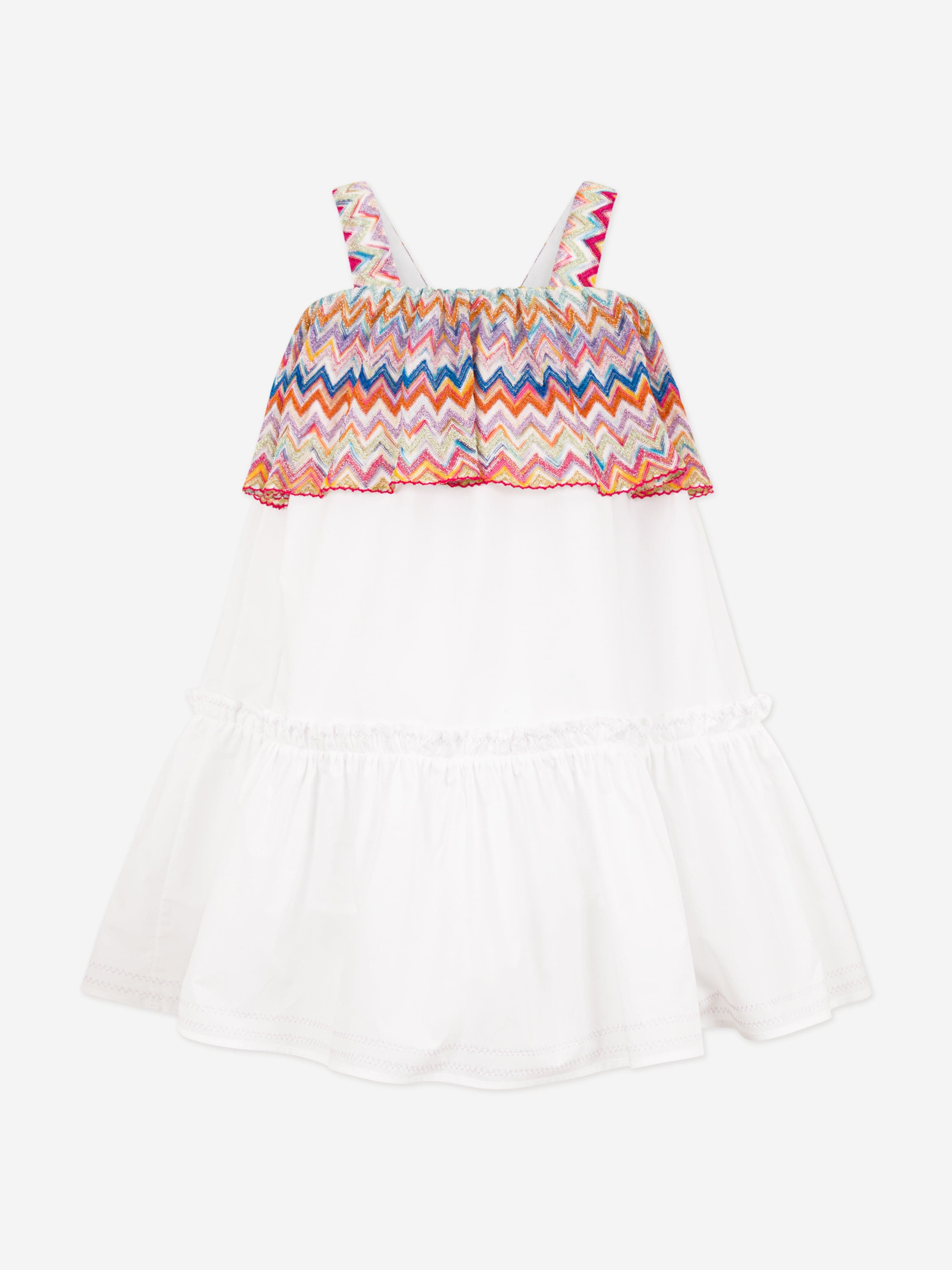 Missoni Girls Zigzag Trim Cotton Dress in White