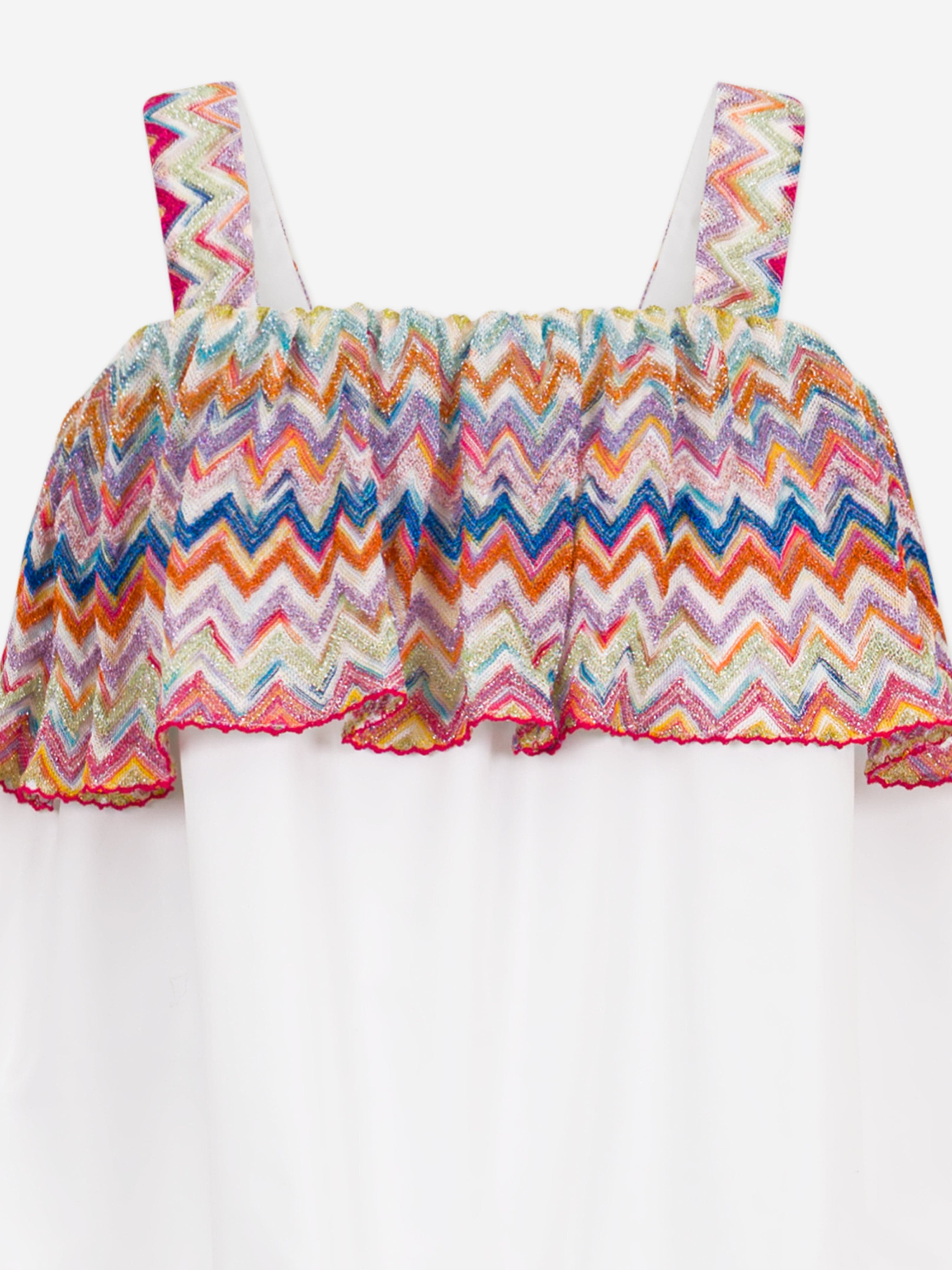 Missoni Girls Zigzag Trim Cotton Dress in White