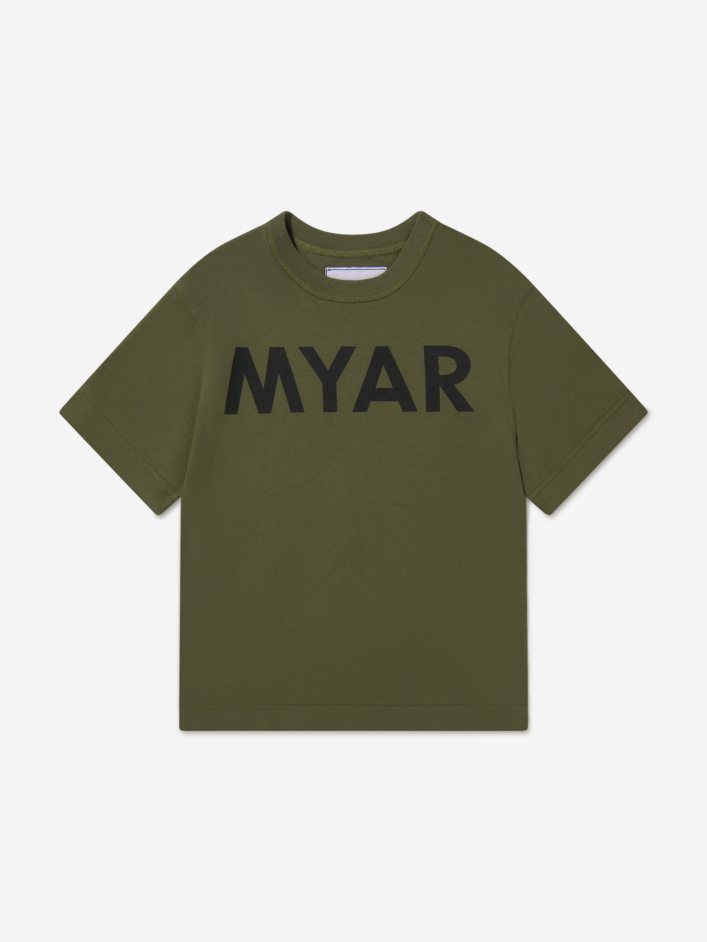 Myar Boys Cotton Logo Print T-Shirt in Green