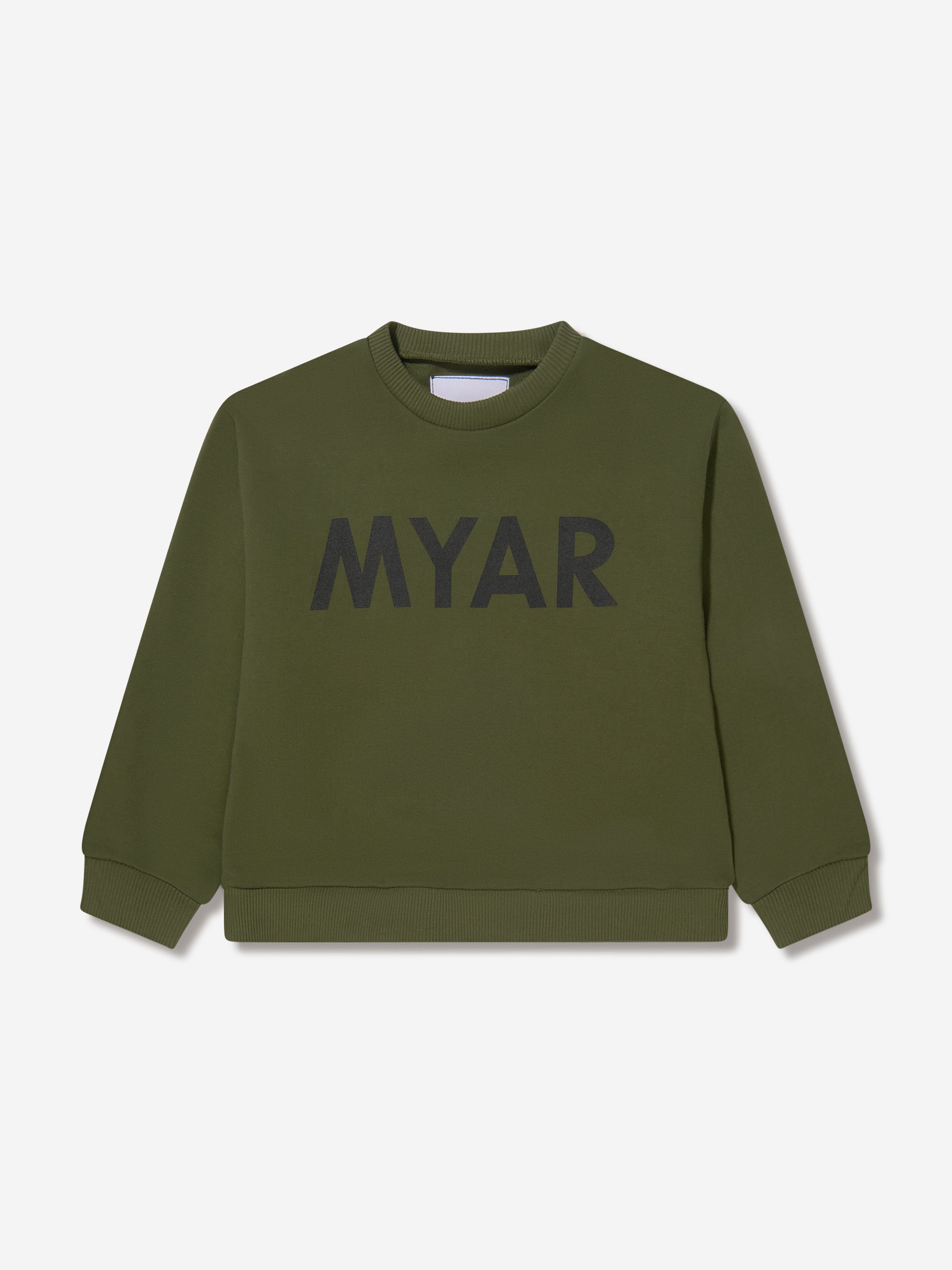 Myar Boys Cotton Logo Sweatshirt in Green