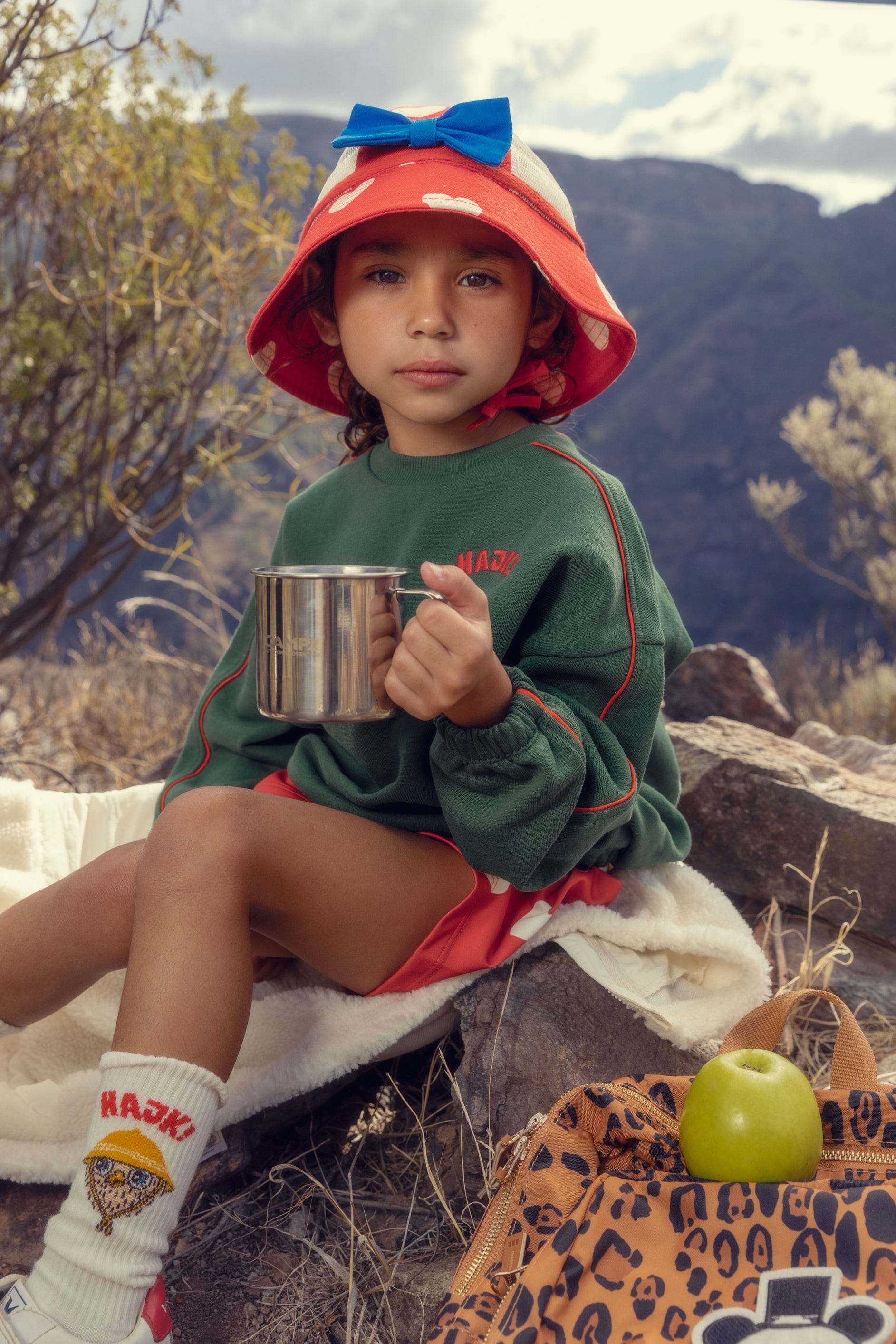 Mini Rodini Girls Hearts Sun Hat in Red