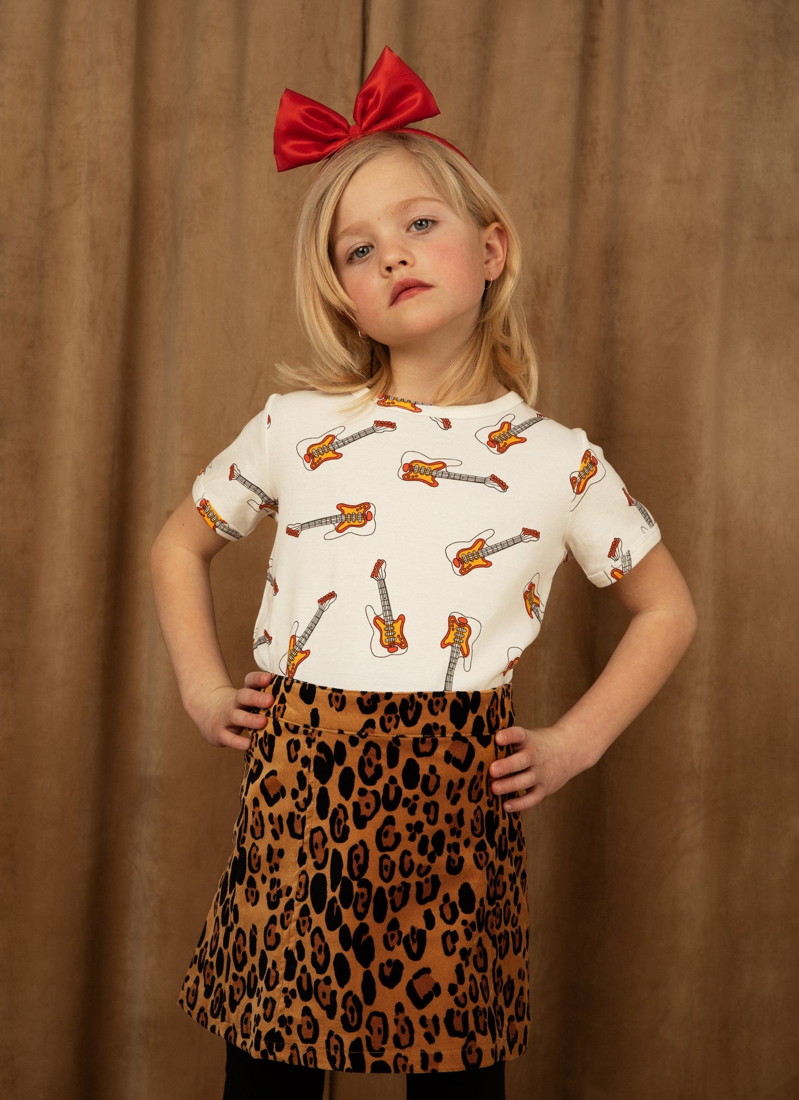 Mini Rodini Girls Leopard Velvet Skirt in Brown