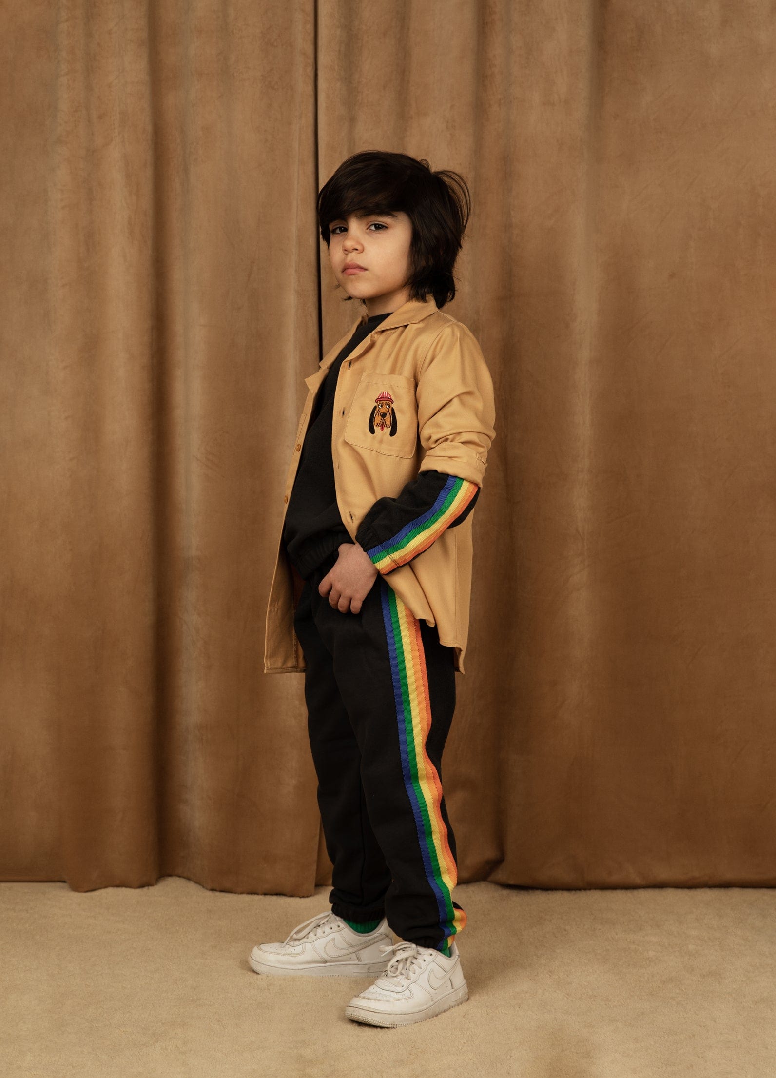 Mini Rodini Kids Rainbow Stripe Joggers in Black